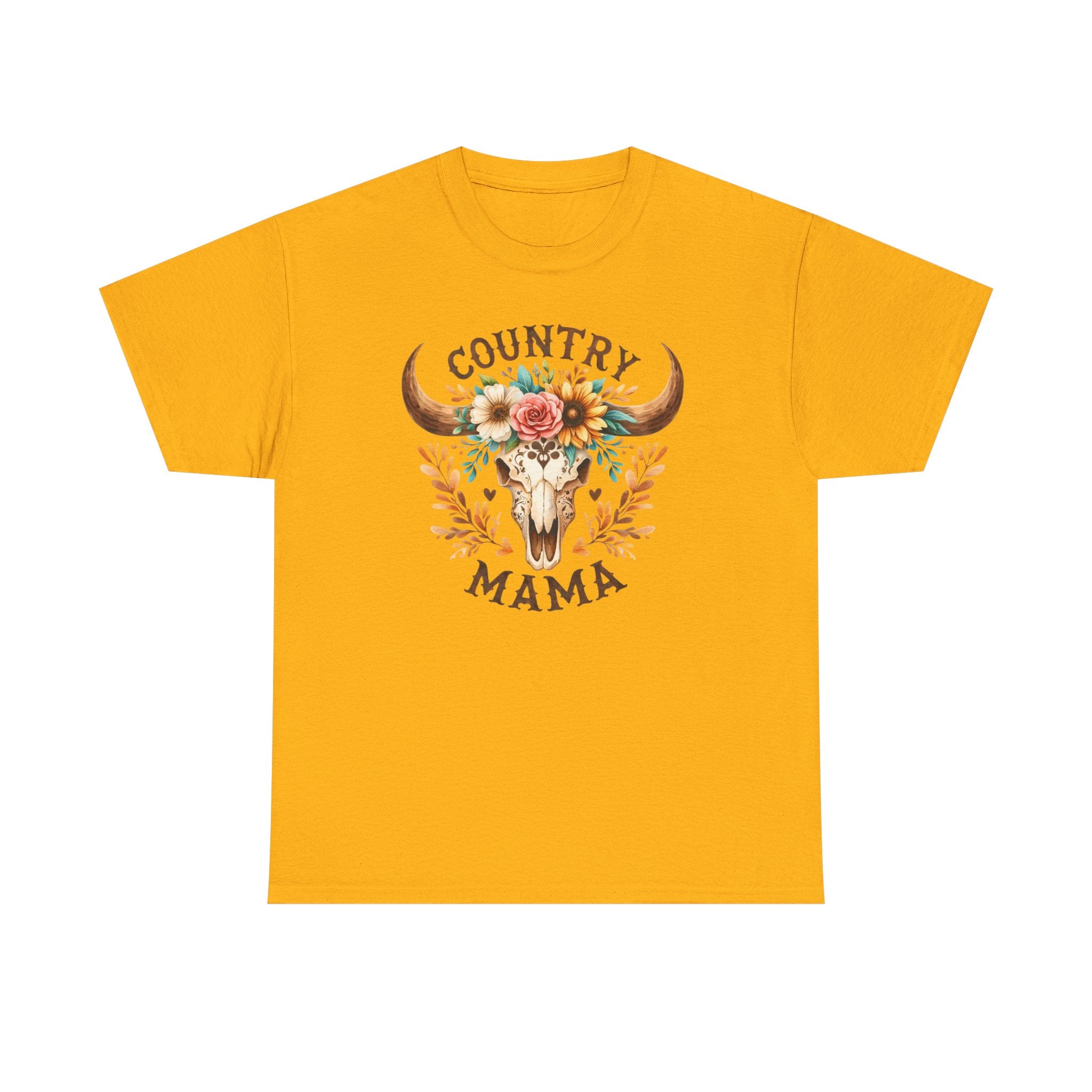 Country Mama T‑Shirt — Floral Steer Skull Design for Moms (Mother's Day, Farm Life)