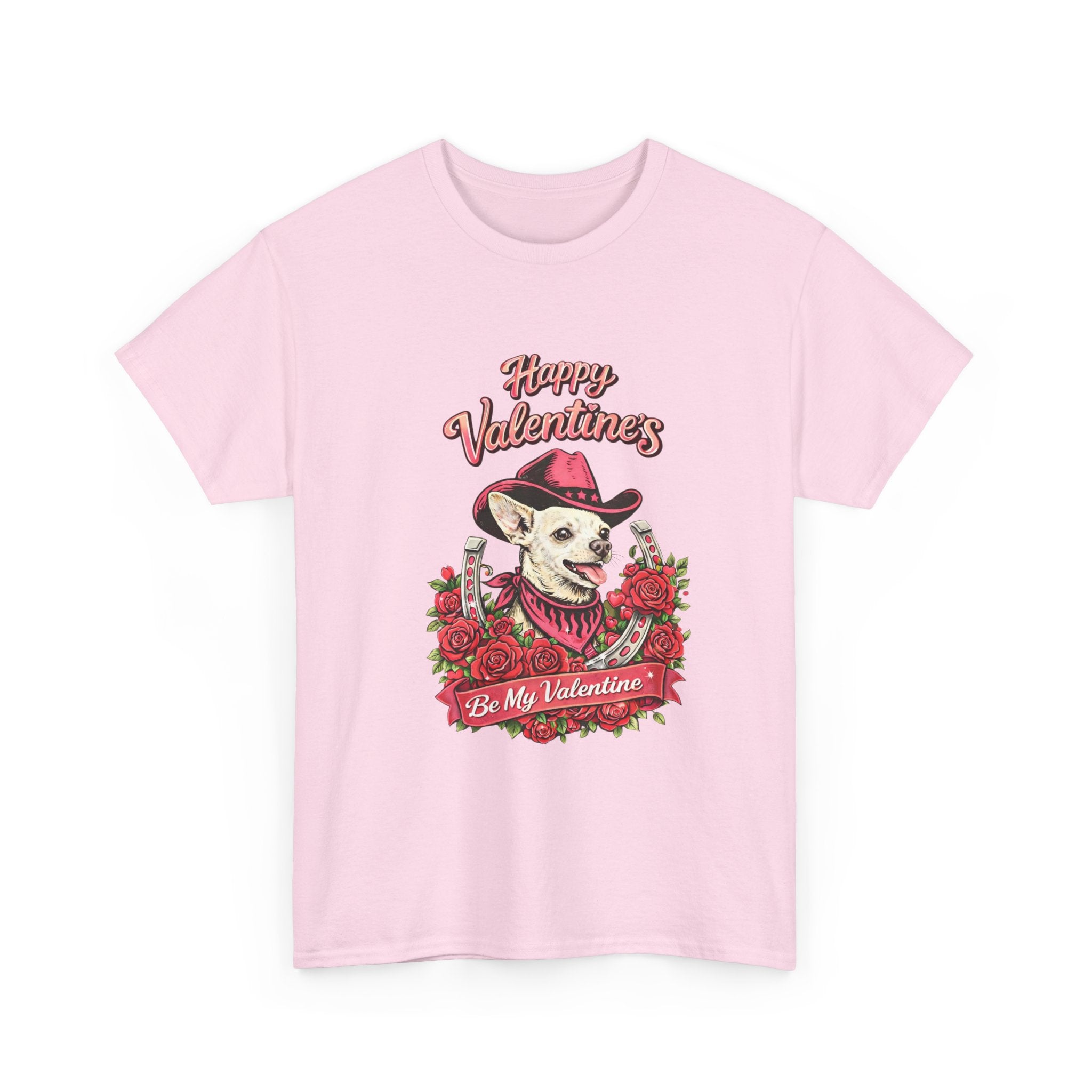 Valentine’s Day Chihuahua Cowgirl Dog Tee – “Be My Valentine” Ranch & Farm Love Shirt