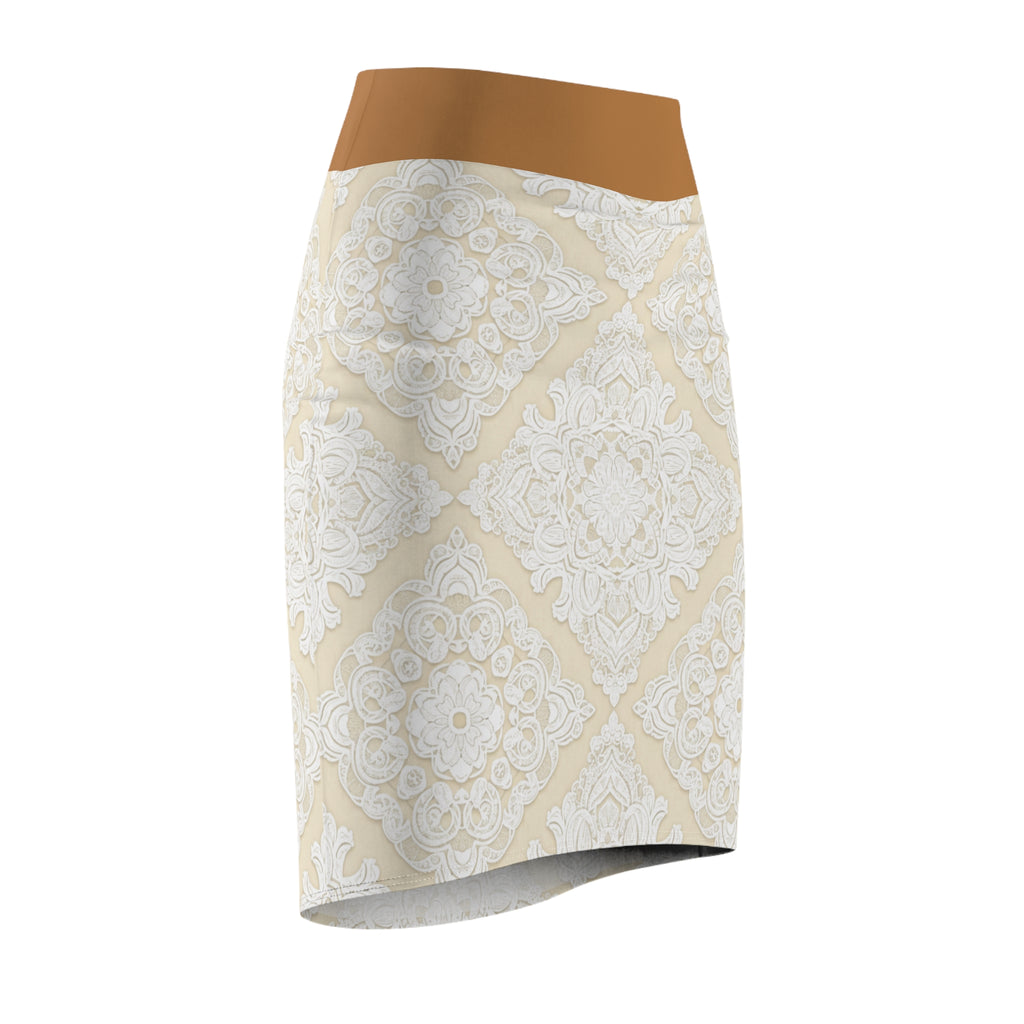 Classic Lace Medallion Pencil Skirt  WHITE  Cream Vintage Floral Pattern