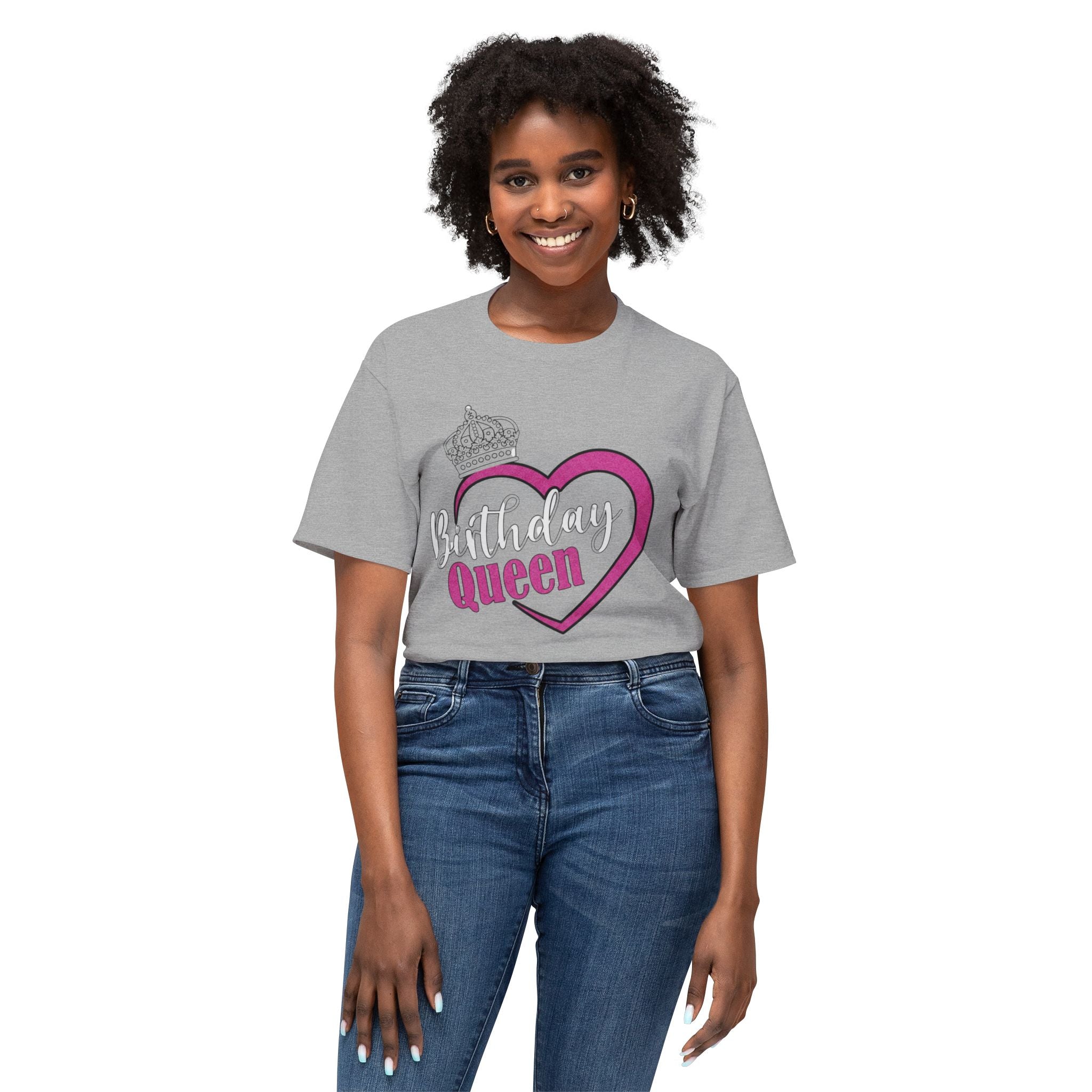 Birthday Queen T-Shirt — Pink Heart & Crown Birthday Tee