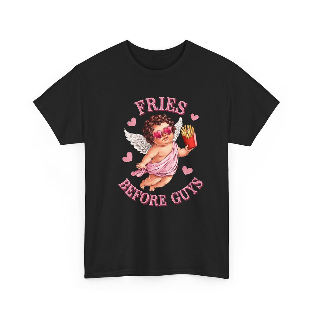 Fries Before Guys Valentine T‑Shirt — Cute Cupid with Fries Tee