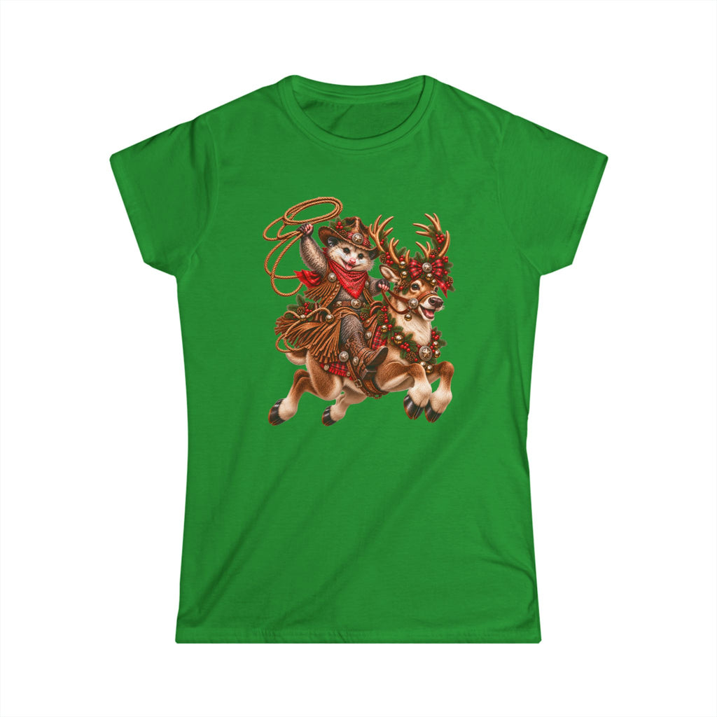 Pete’s Christmas Reindeer Ride Women’s T-Shirt – Cute Western Possum Holiday Tee 🎄🦌🤠