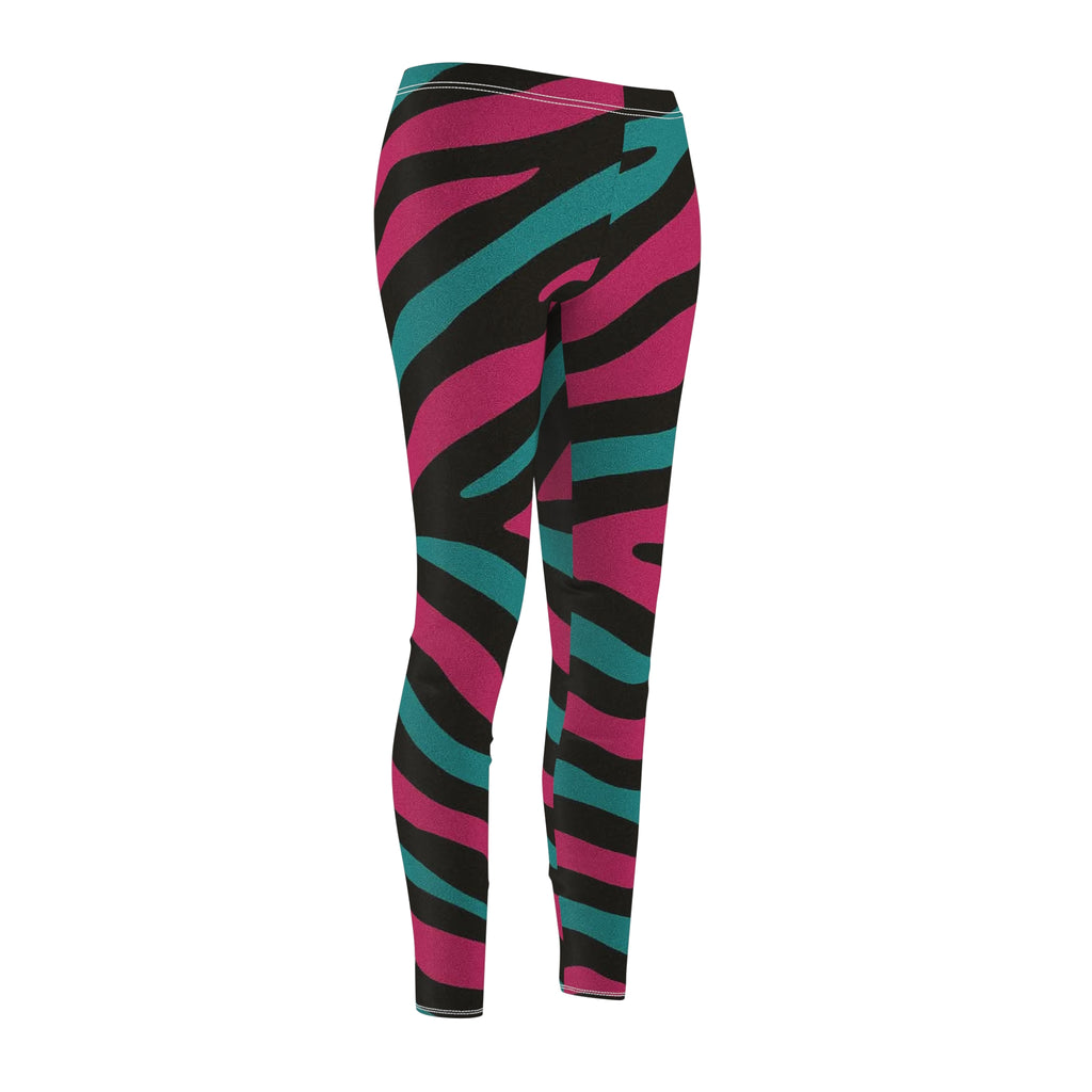 Zebra Stripe Colorblock Leggings — Pink & Teal Animal Print Women's Leggings