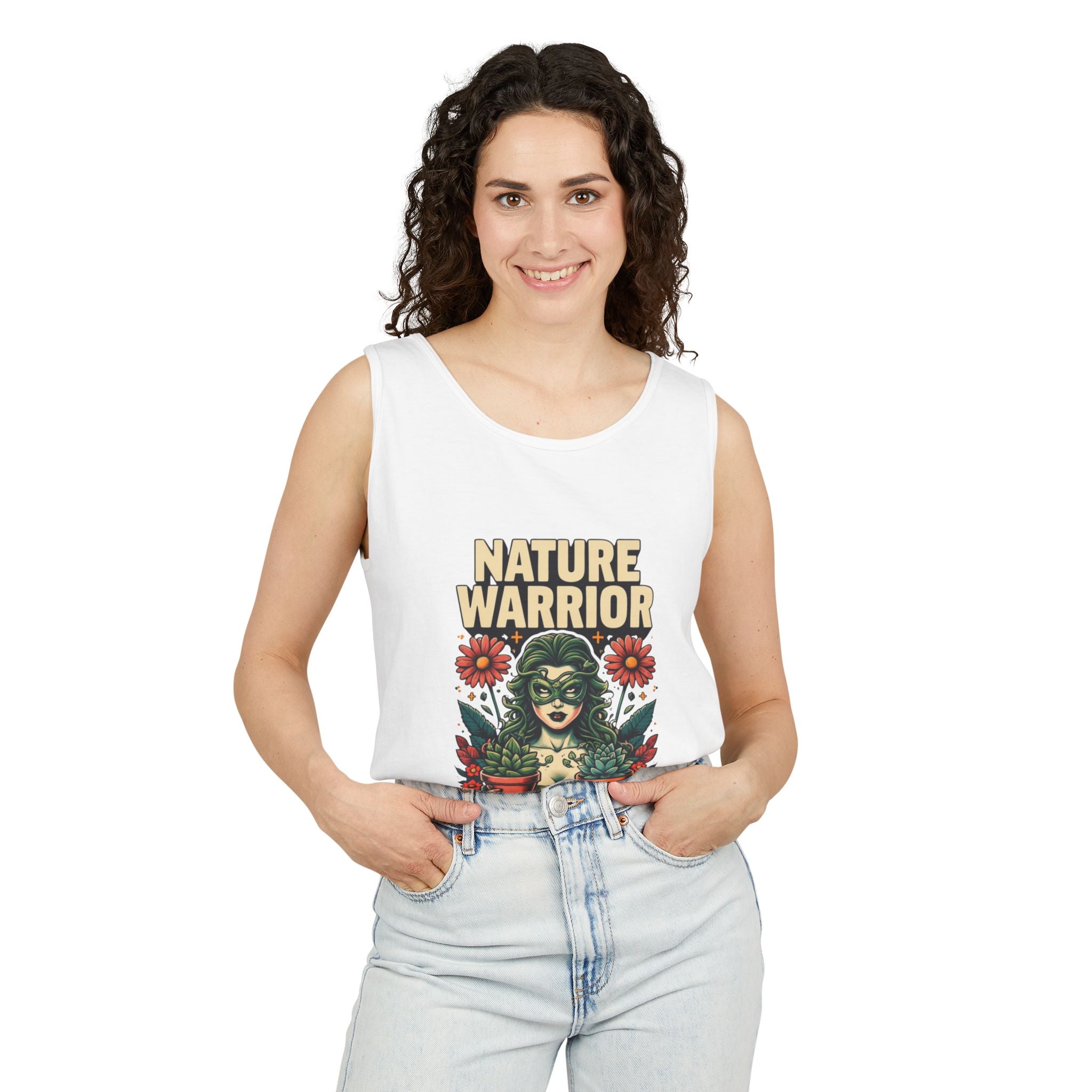 Nature Warrior Tank Top, Botanical Tee, Unisex Summer Apparel, Eco-Friendly Gift, Outdoor Lifestyle Clothing  with a Super hero twist