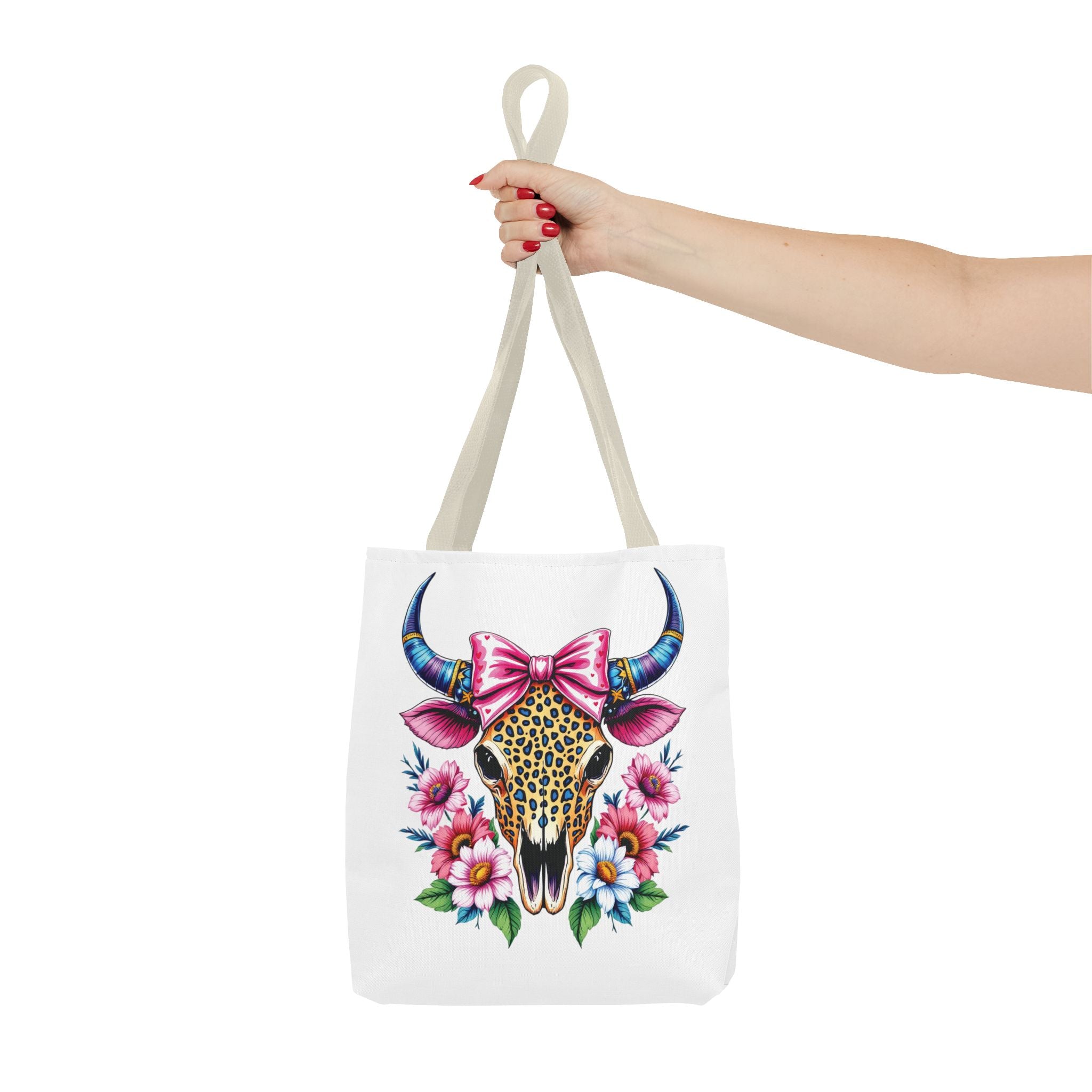 Cow Skull Floral Tote Bag — Colorful Western Chic with Pink Bow