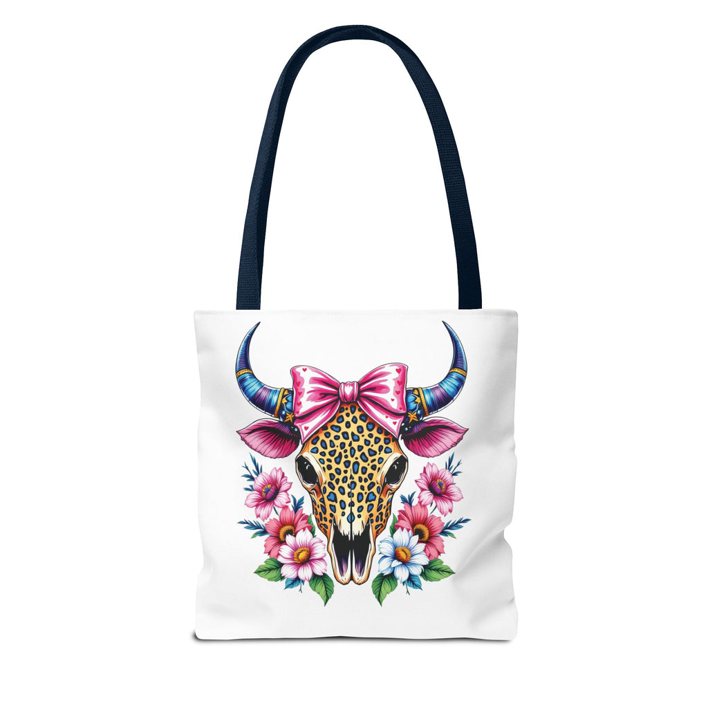 Cow Skull Floral Tote Bag — Colorful Western Chic with Pink Bow