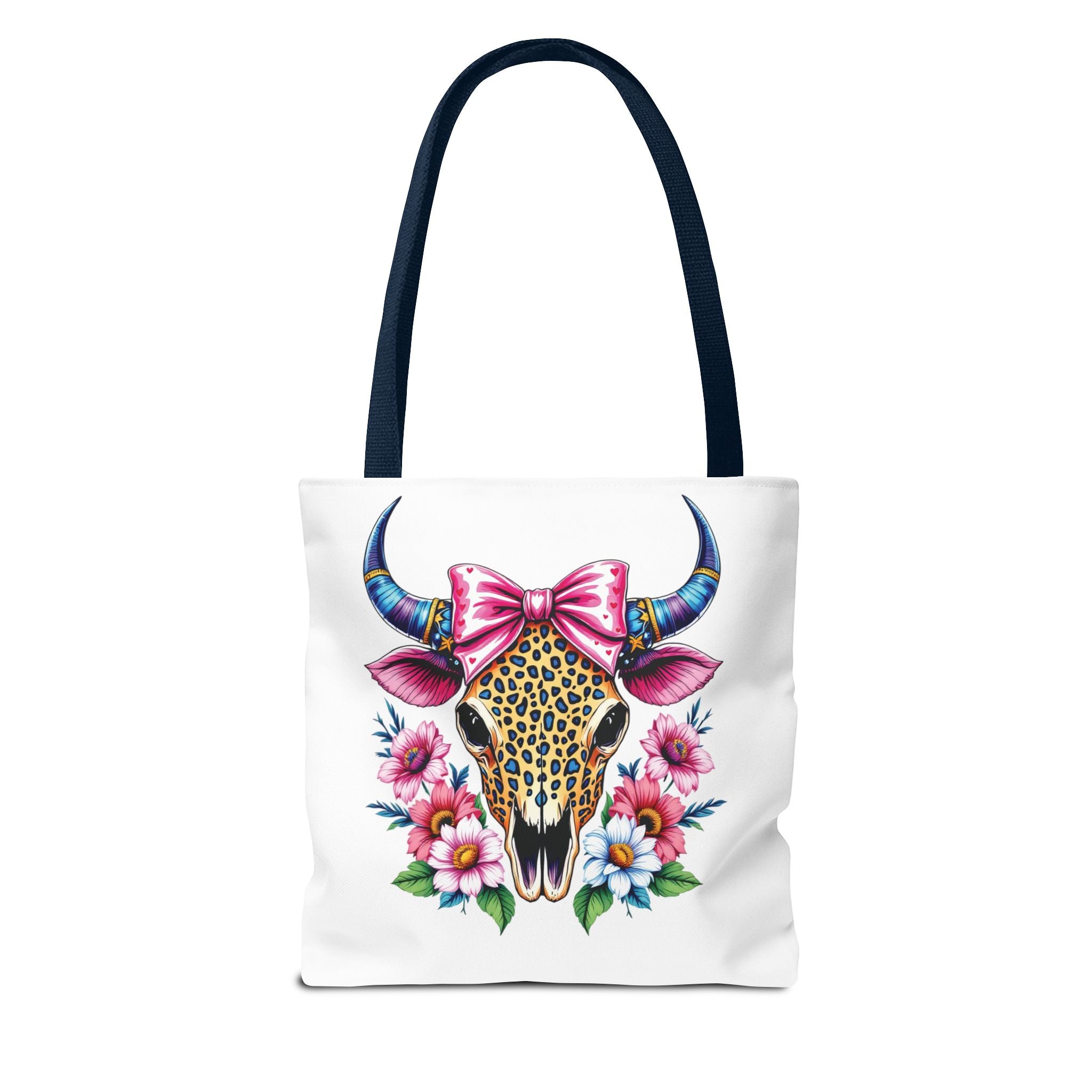 Cow Skull Floral Tote Bag — Colorful Western Chic with Pink Bow