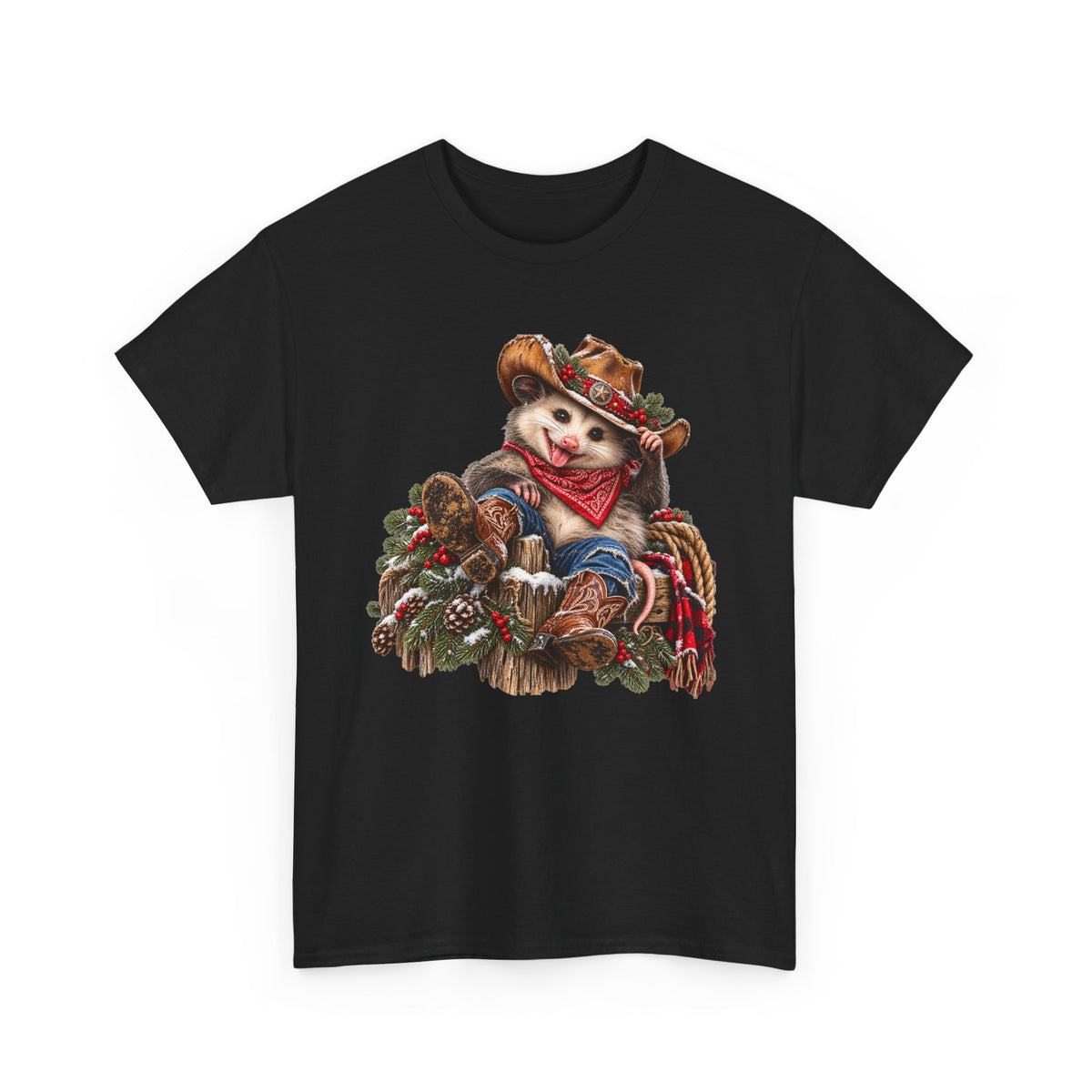 Pete the Possum Women’s Classic Christmas Tee – Western Cowgirl Holiday Shirt