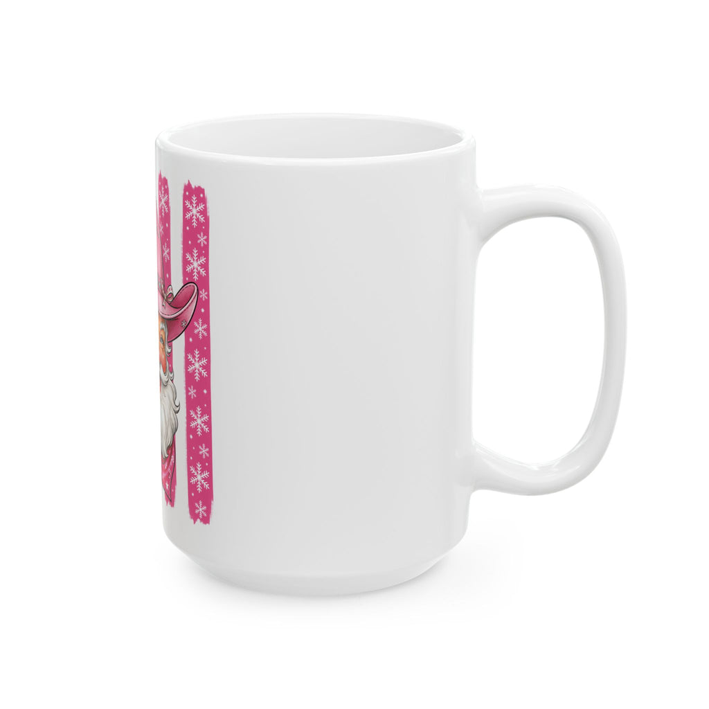 Pink Cowboy Santa Ceramic Mug — Festive Western Christmas Coffee Cup (11oz & 15oz)