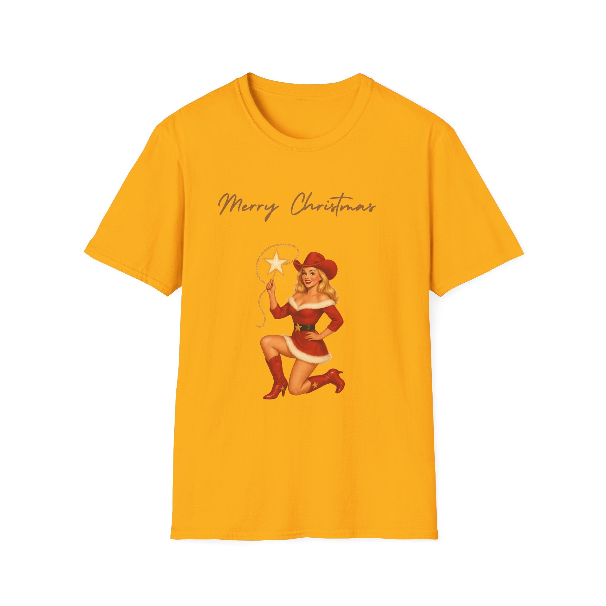 Christmas Cowgirl T-Shirt — "Merry Christmas" Pinup Holiday Tee