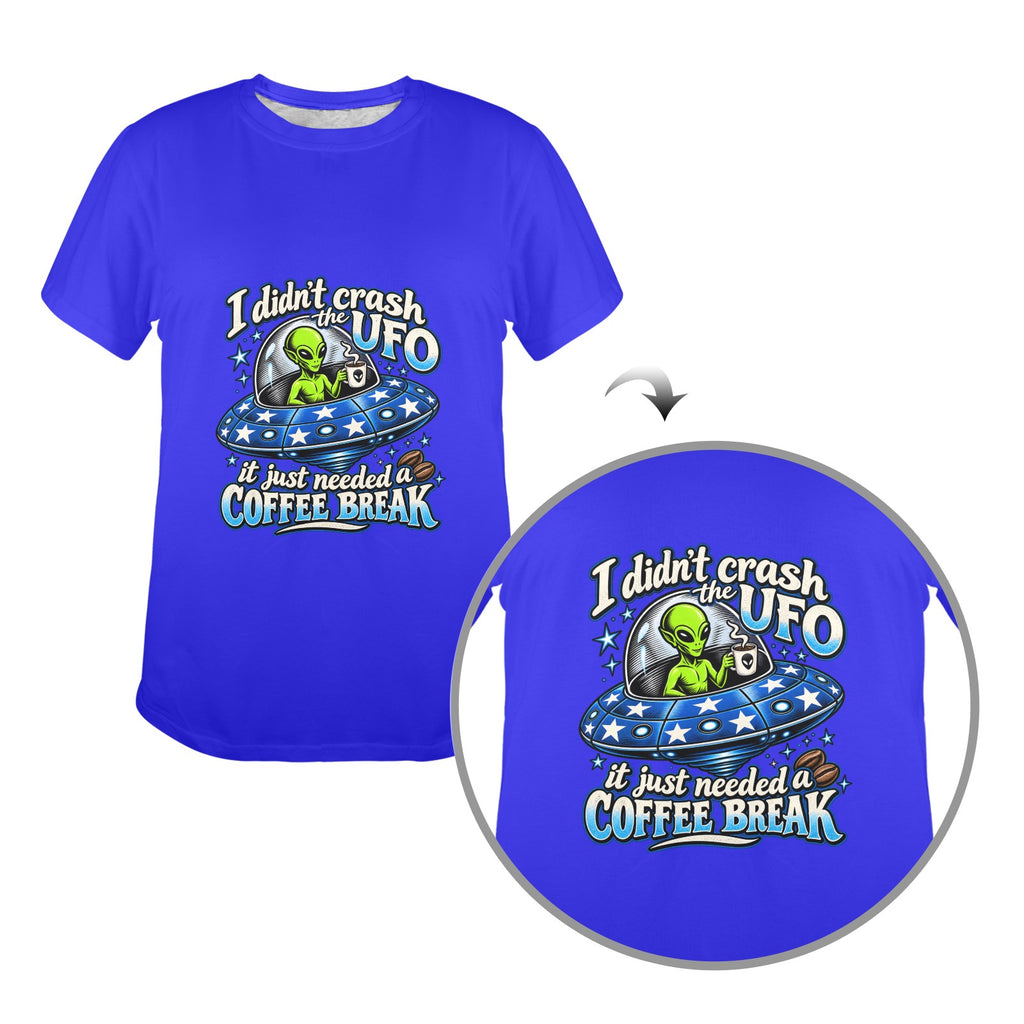 Alien Coffee Break Ladies T-Shirt  Funny UFO Retro Alien Coffee Lover Graphic Tee