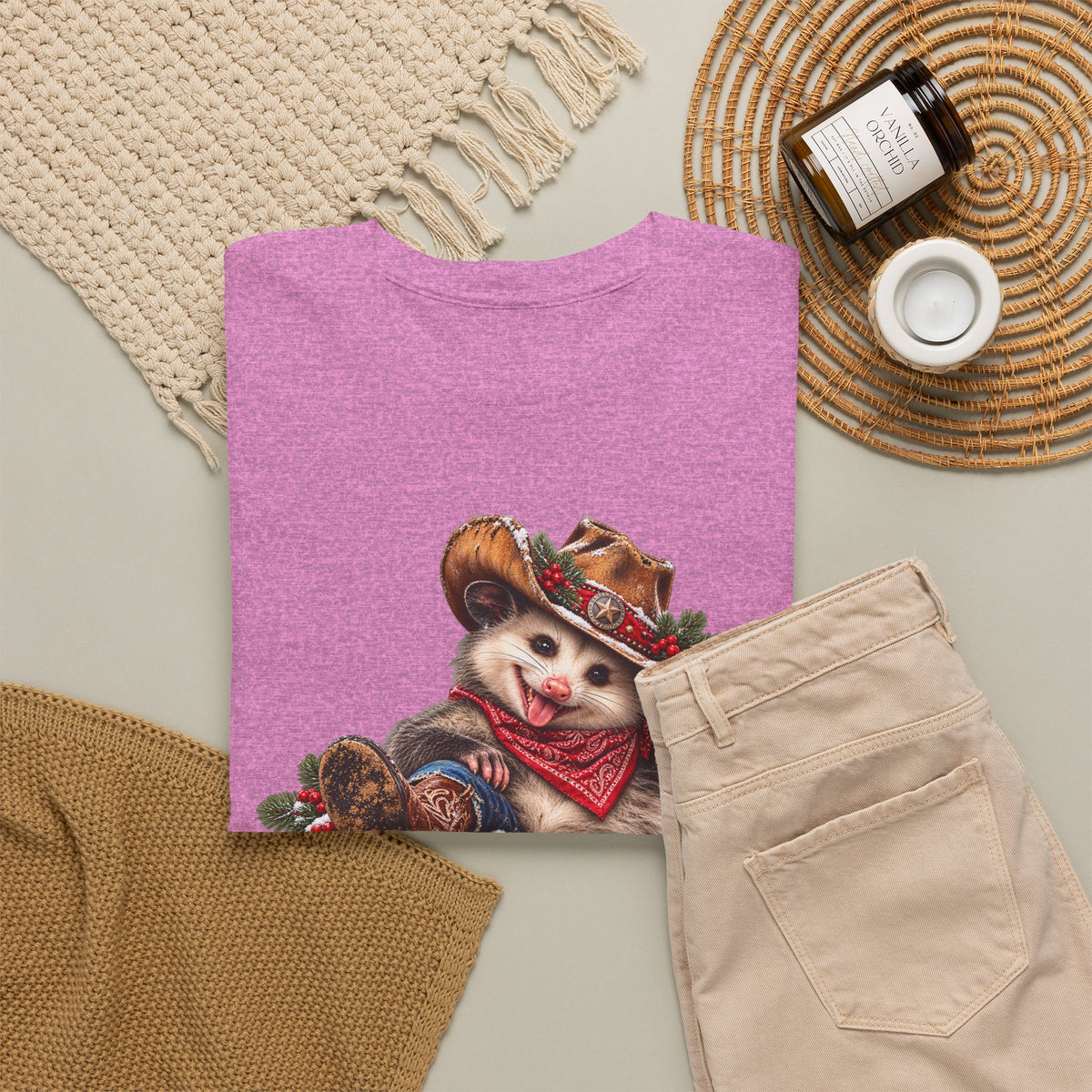 Pete the Possum Women’s Classic Christmas Tee – Western Cowgirl Holiday Shirt