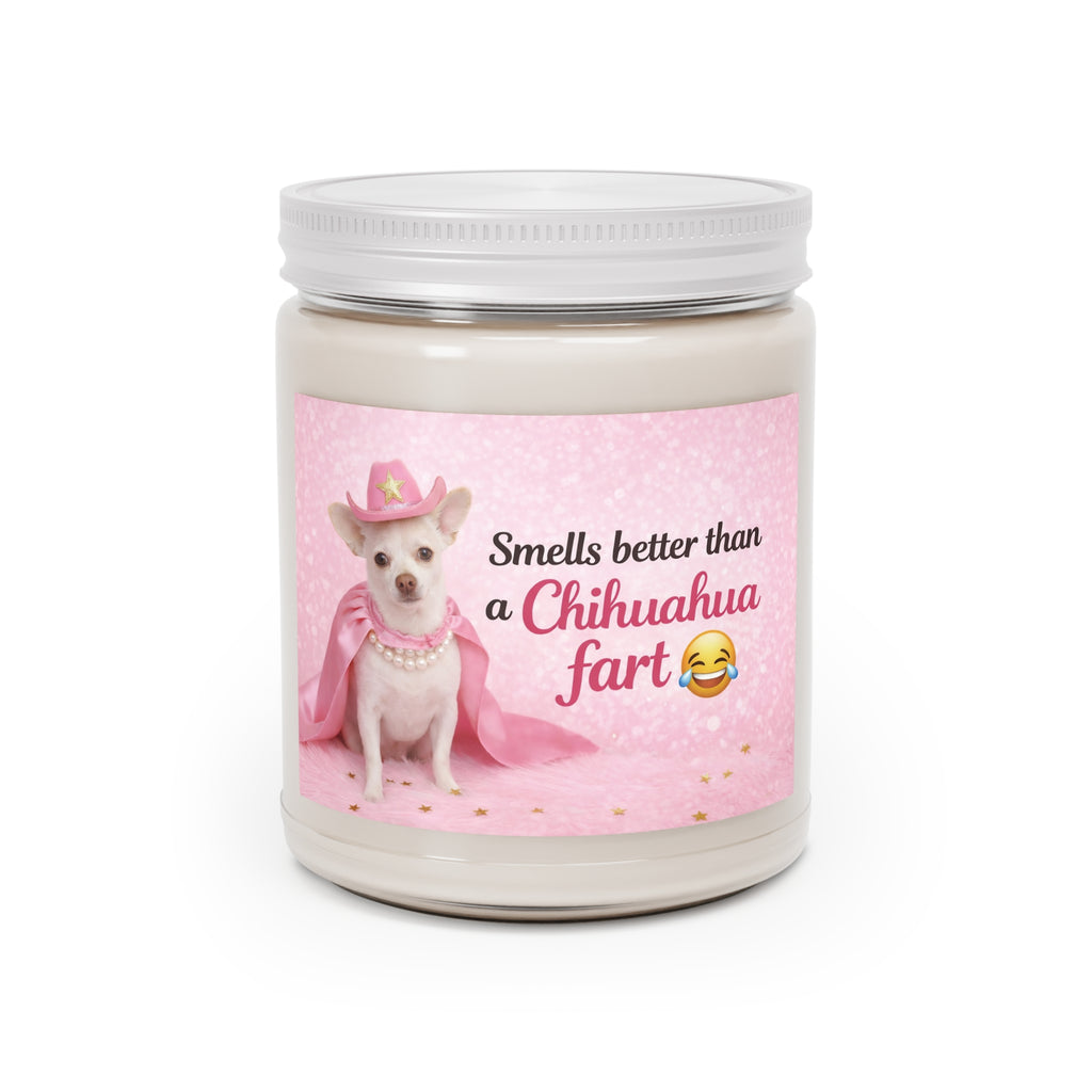 Chihuahua Fart Funny Soy Candle — Scented 9oz Jar with White Lid