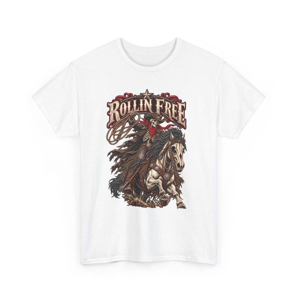Rollin' Free Skeleton Cowboy Tee — Unisex Western Graphic T-Shirt