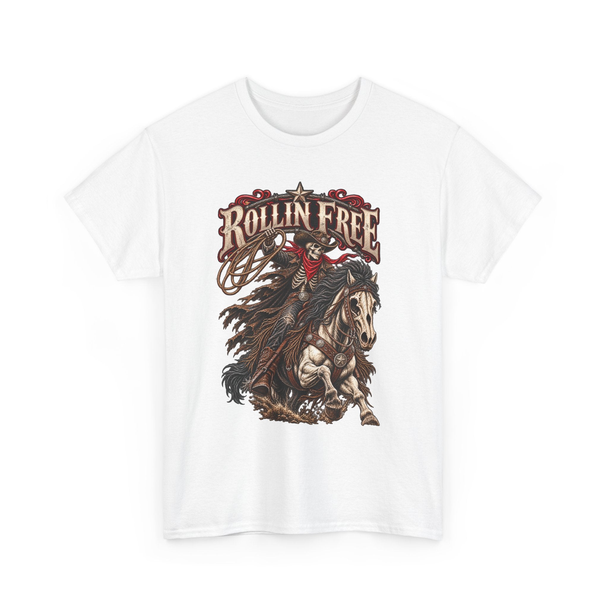 Rollin' Free Skeleton Cowboy Tee — Unisex Western Graphic T-Shirt