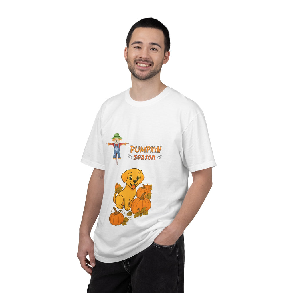 Fall Pumpkin Season Unisex T-Shirt, Cute Autumn Tee, Harvest Shirt, Scarecrow Graphic Top, Dog Lover Apparel