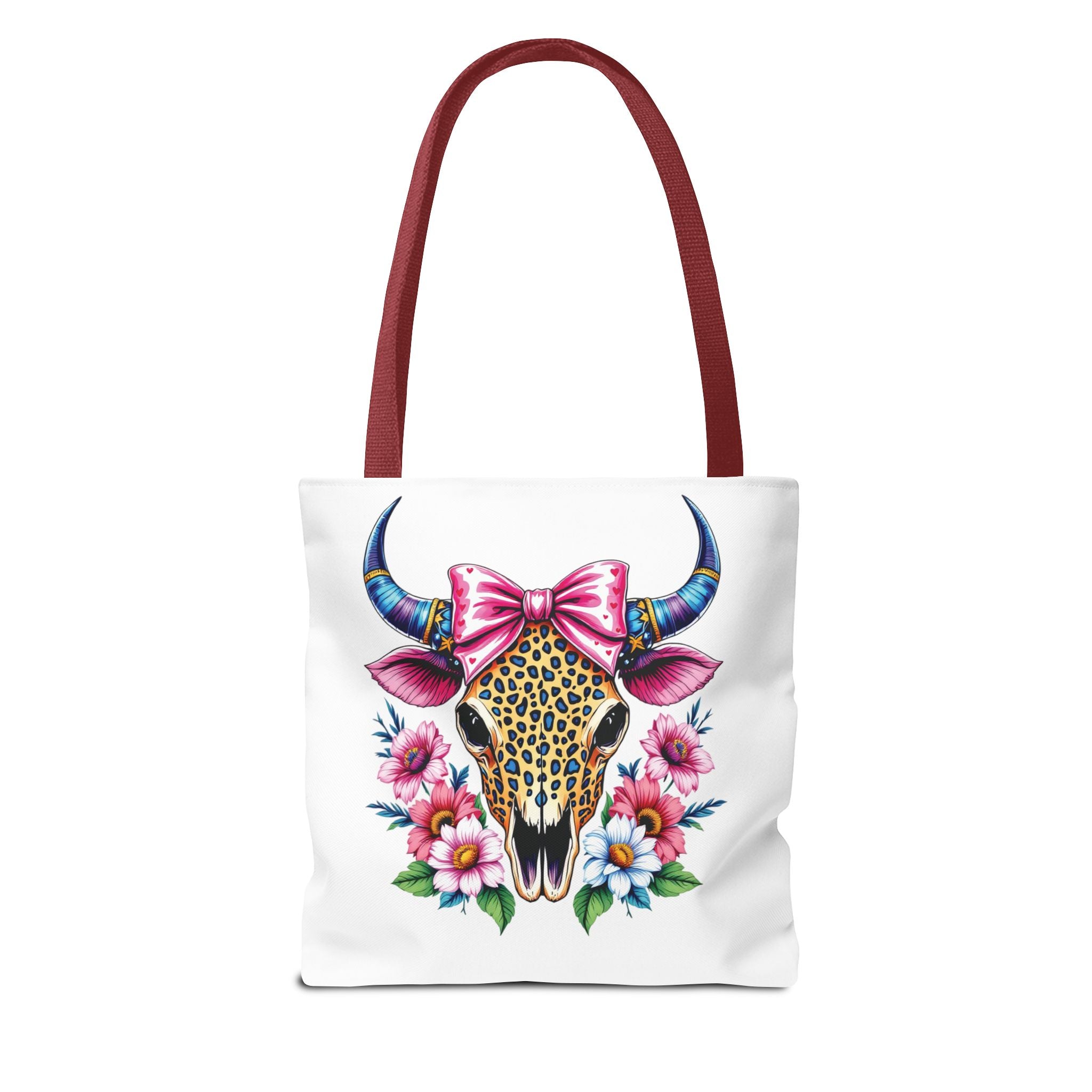 Cow Skull Floral Tote Bag — Colorful Western Chic with Pink Bow