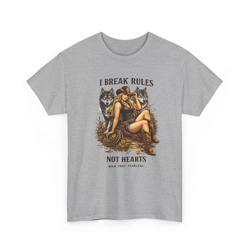 Vintage Cowgirl  Pinup T-Shirt — "I Break Rules Not Hearts" Graphic Tee