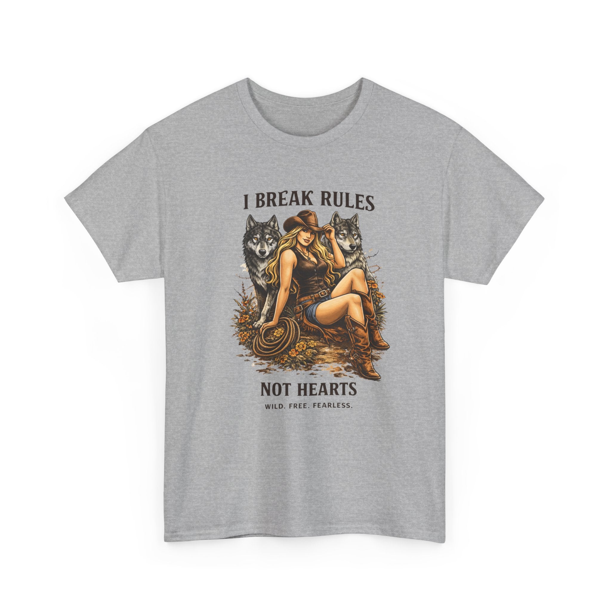 Vintage Cowgirl  Pinup T-Shirt — "I Break Rules Not Hearts" Graphic Tee