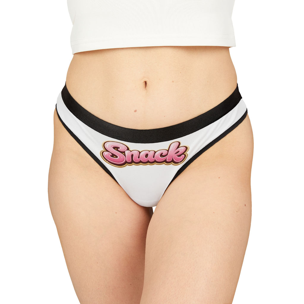 Women's Thong — "Snack" Retro Pink Script Printed Bikini Panty