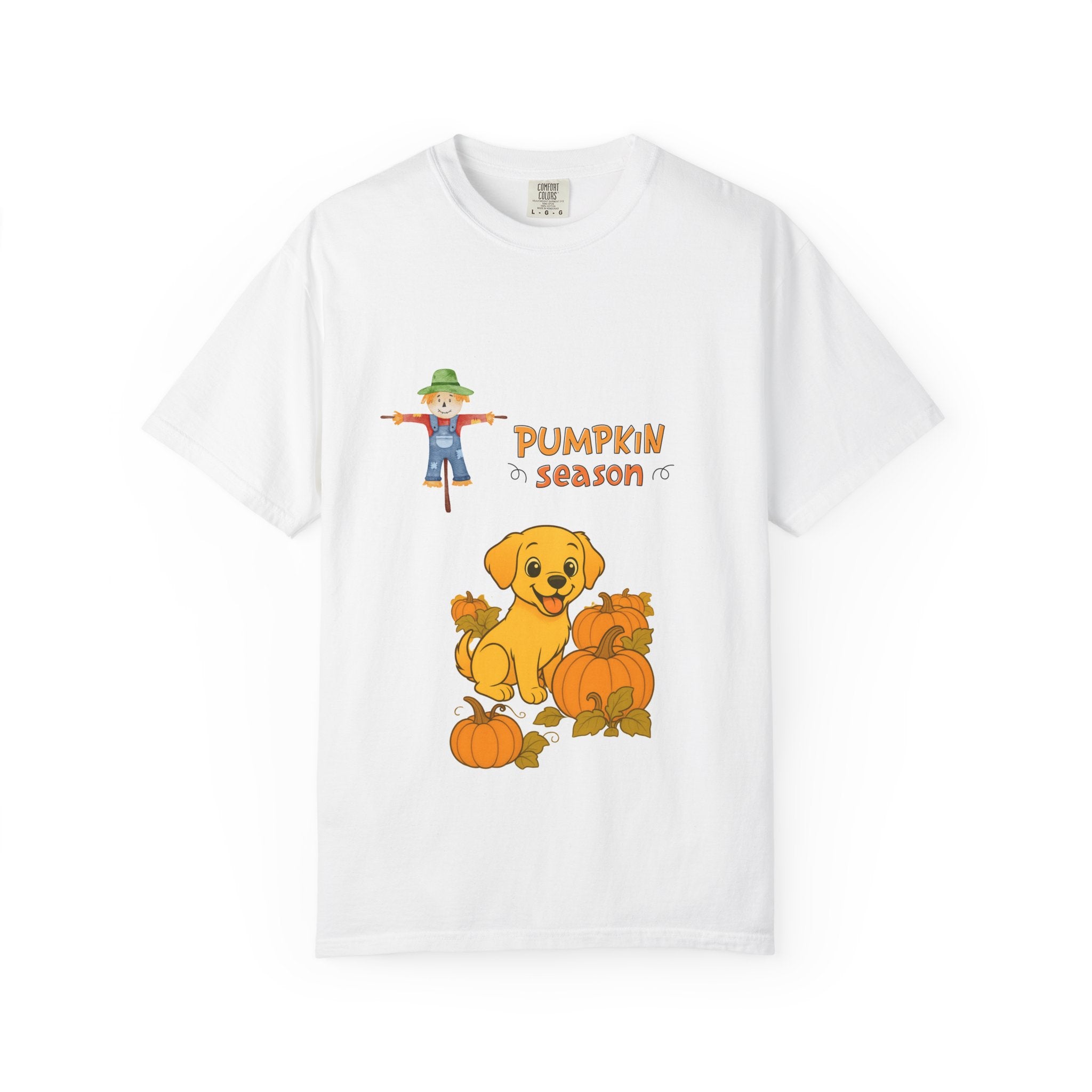 Fall Pumpkin Season Unisex T-Shirt, Cute Autumn Tee, Harvest Shirt, Scarecrow Graphic Top, Dog Lover Apparel