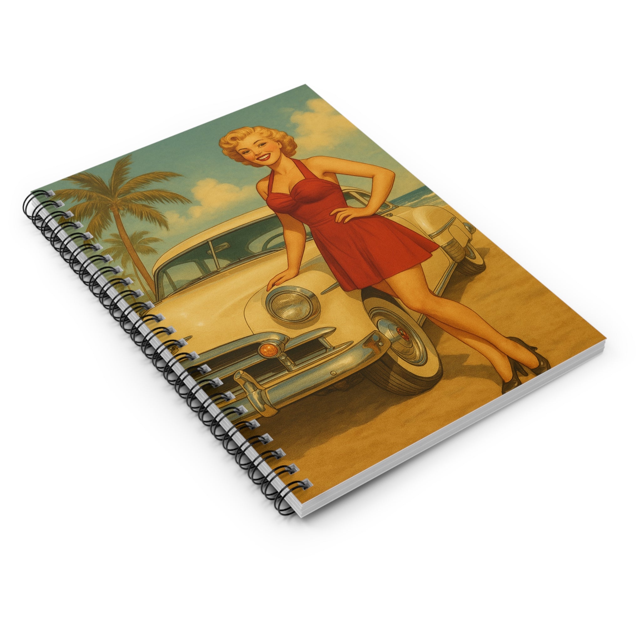 Retro Glamour Spiral Notebook, Vintage Pin-Up Journal, Unique Gift for Her, Stylish Stationery for Notes, Beach Vibes, Retro Decor