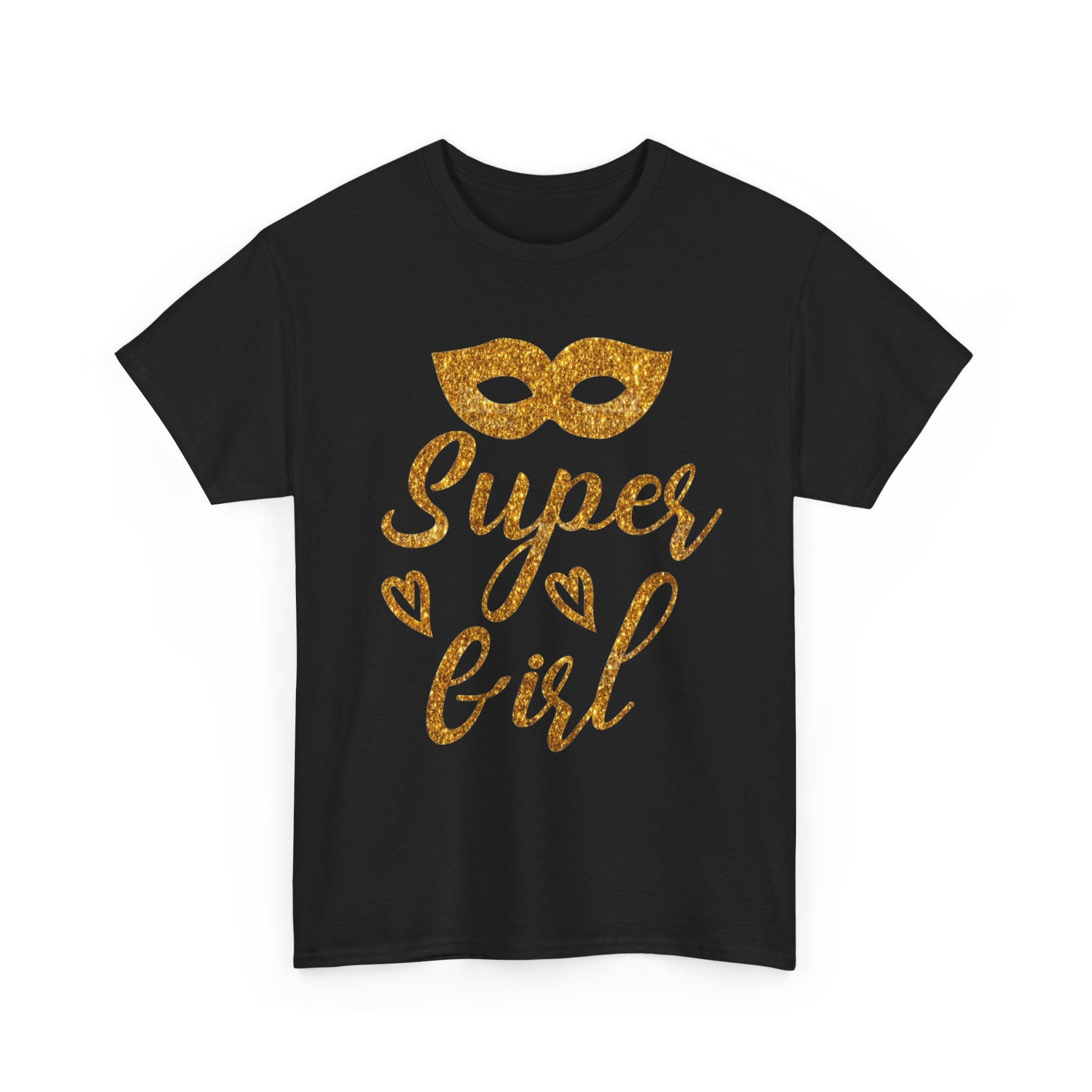 Super Girl Gold Glitter Mask T-Shirt — Strong Woman Trendy Tee