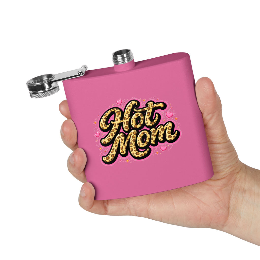 Hot Mom Leopard Print 6oz Stainless Steel Flask — Funny Mother's Day Gift