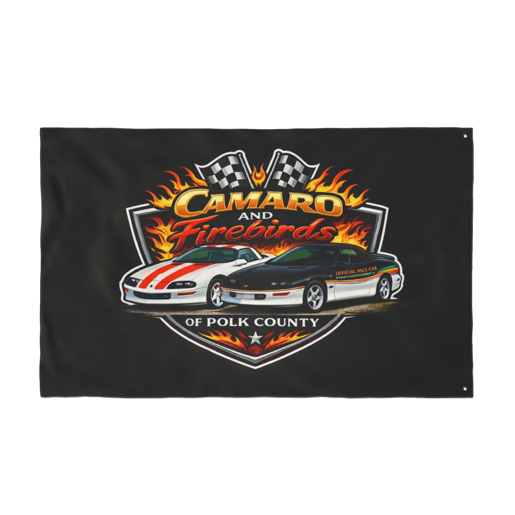 Camaro & Firebirds Double-Sided Car Flag — Polk County Racing Emblem