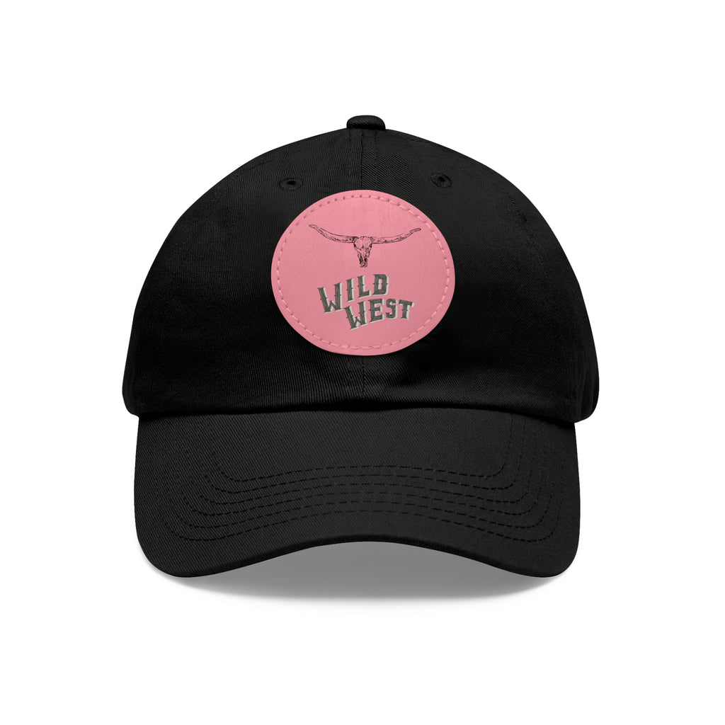 Wild West Leather Patch Dad Hat — Pink Round Patch Cowboy Cap