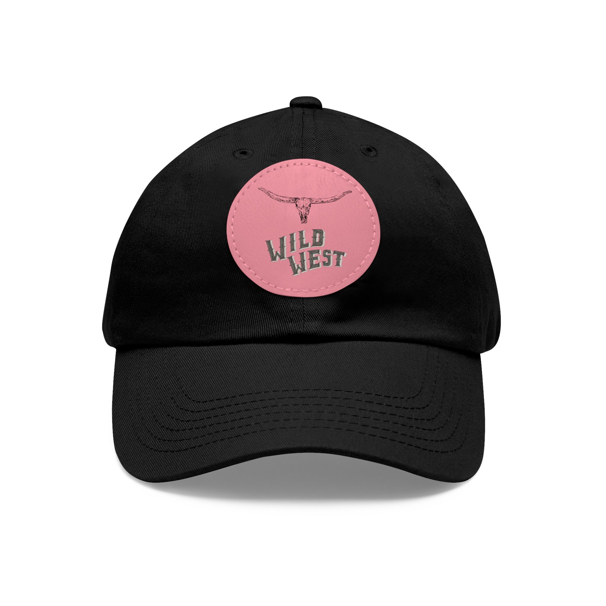 Wild West Leather Patch Dad Hat — Pink Round Patch Cowboy Cap