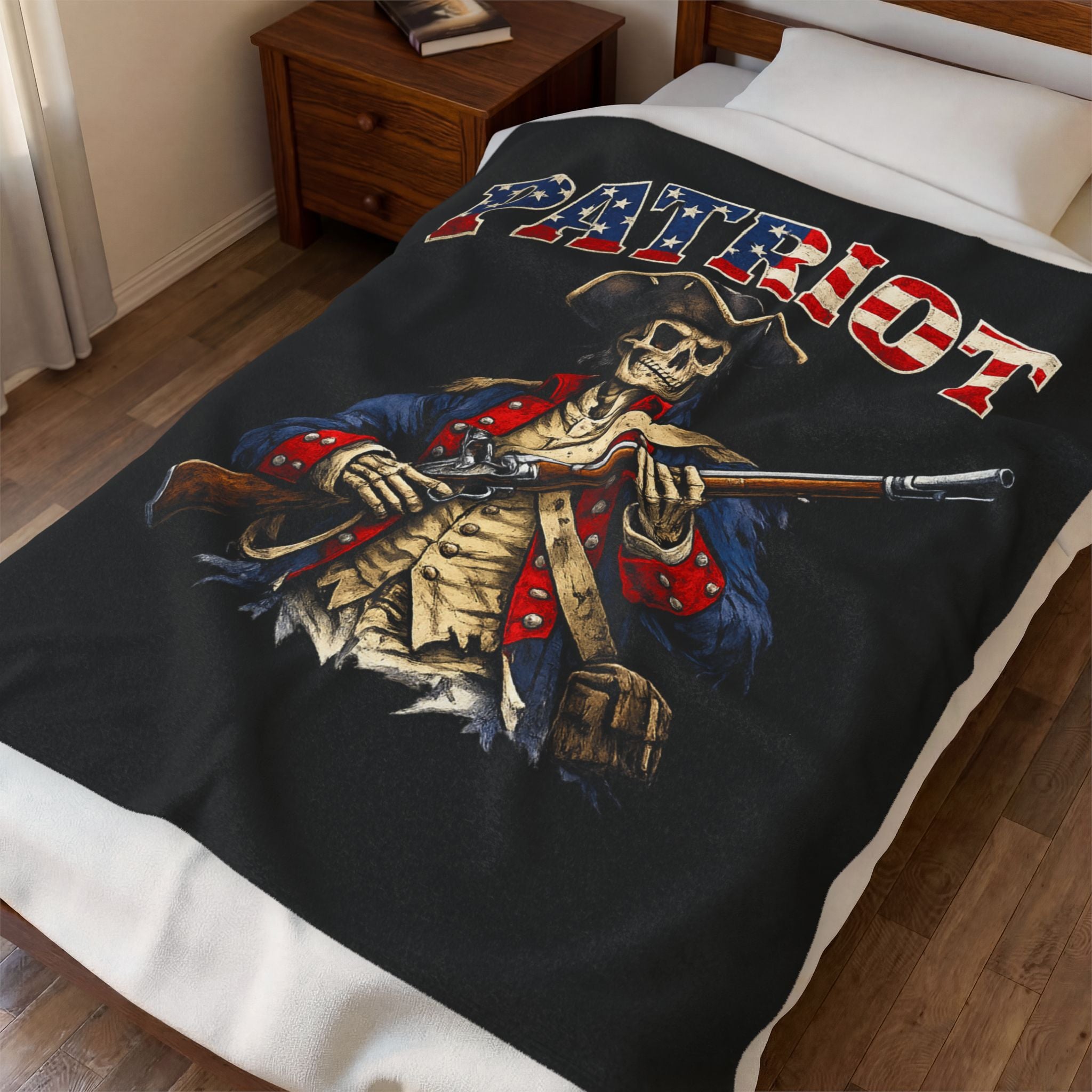 Patriot Skeleton Velveteen Plush Blanket  America 250 Collection Celebrate America's 250th Birthday