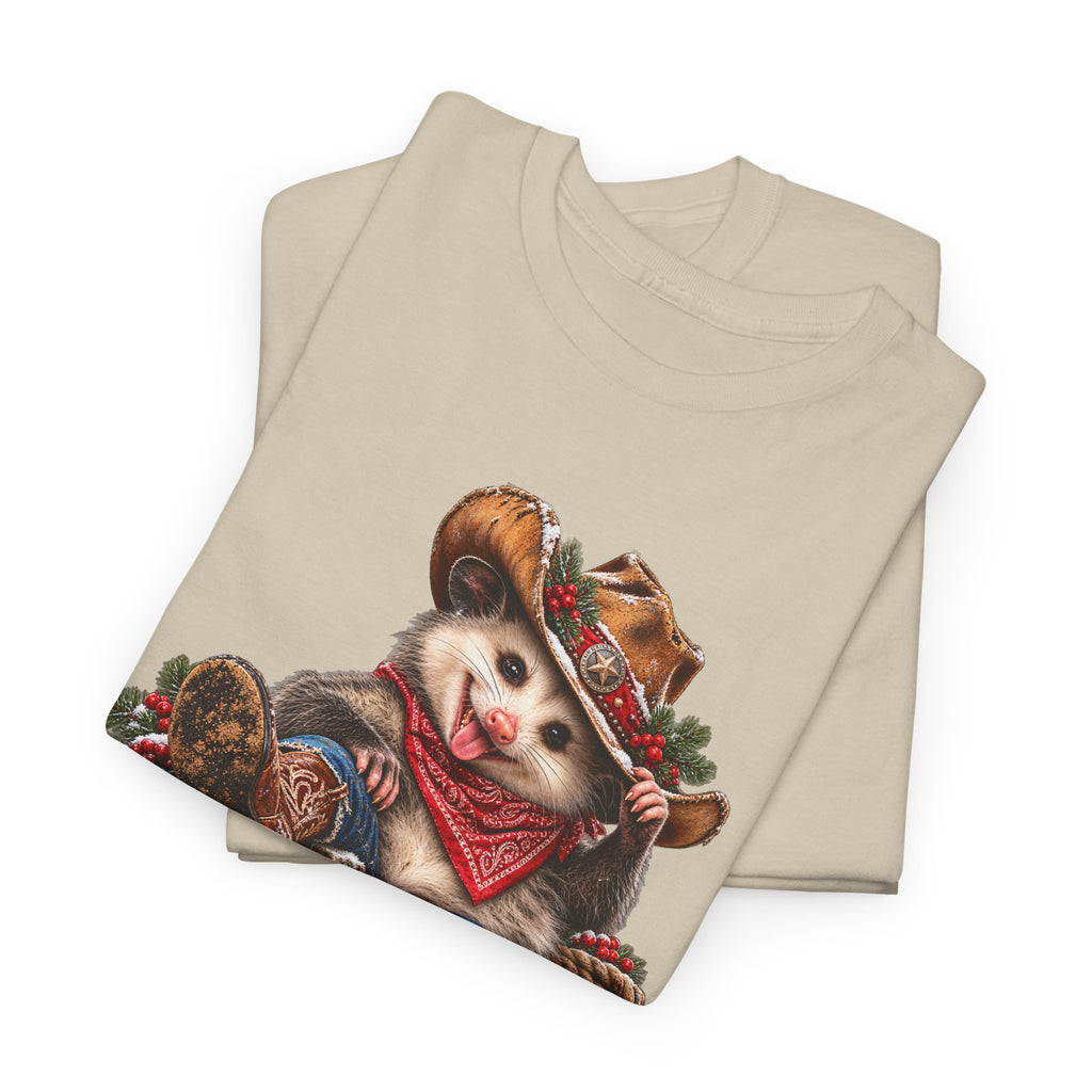 Pete the Possum Women’s Classic Christmas Tee – Western Cowgirl Holiday Shirt
