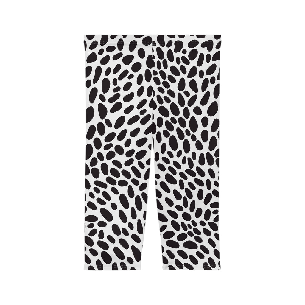 Black & White Dalmatian Spot Capri Leggings — Animal Print Women’s Activewear