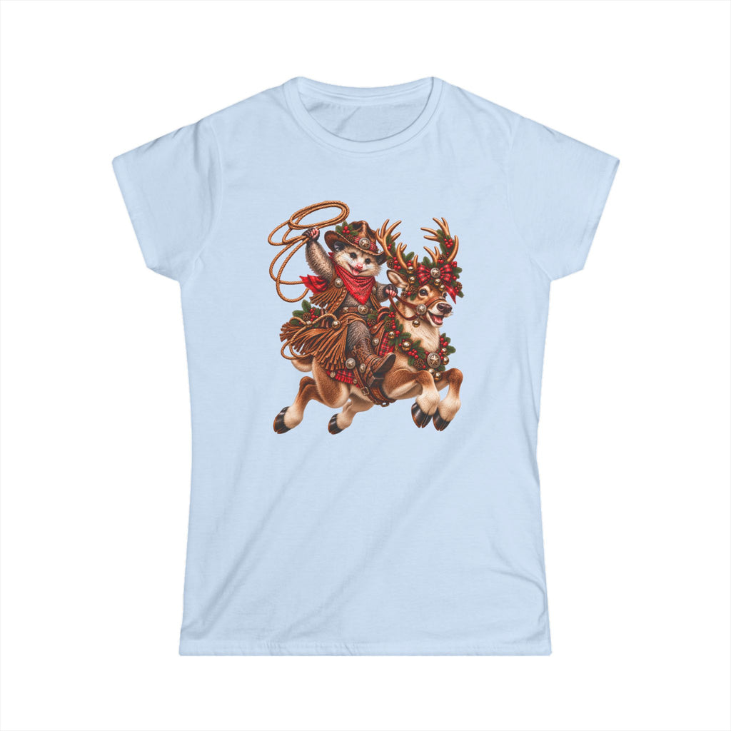 Pete’s Christmas Reindeer Ride Women’s T-Shirt – Cute Western Possum Holiday Tee 🎄🦌🤠