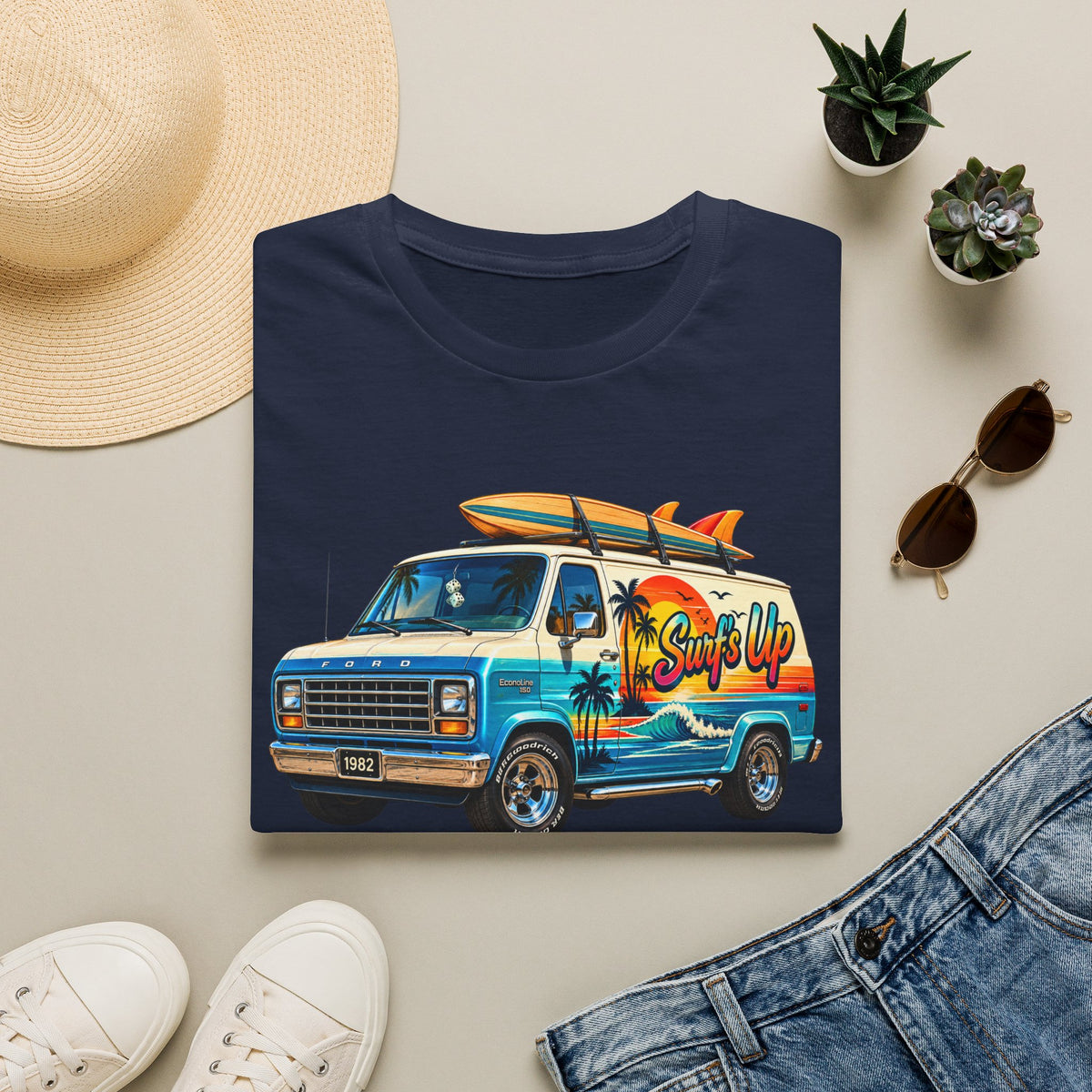 Surf Van T-Shirt — "Surf's Up" Retro Beach Van Tee