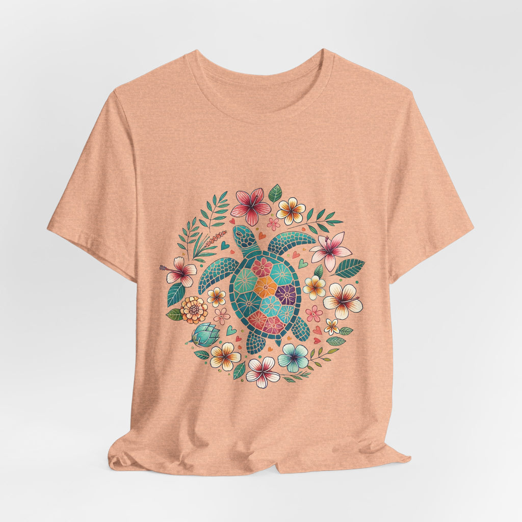 Floral Mosaic Sea Turtle T-Shirt — Tropical Beach Boho Tee