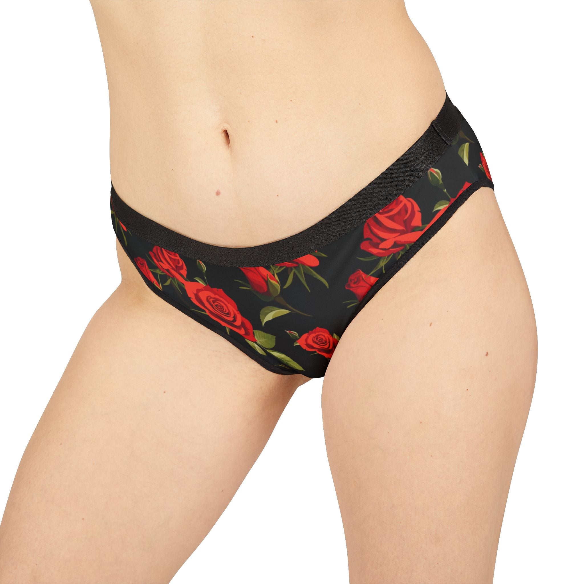 Red Rose Floral Bikini Briefs — Women's Rose Print Underwear