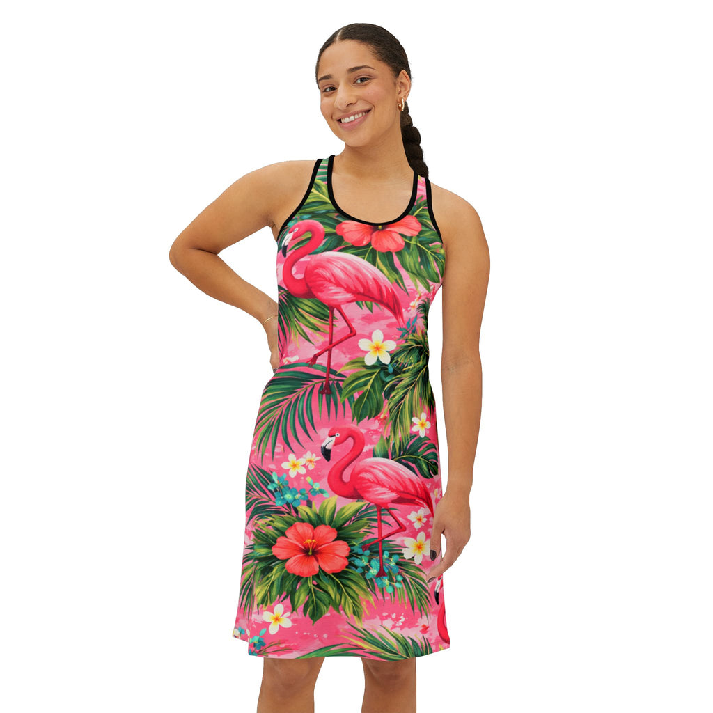 Tropical Flamingo Racerback Dress — Pink Hibiscus All-Over Print