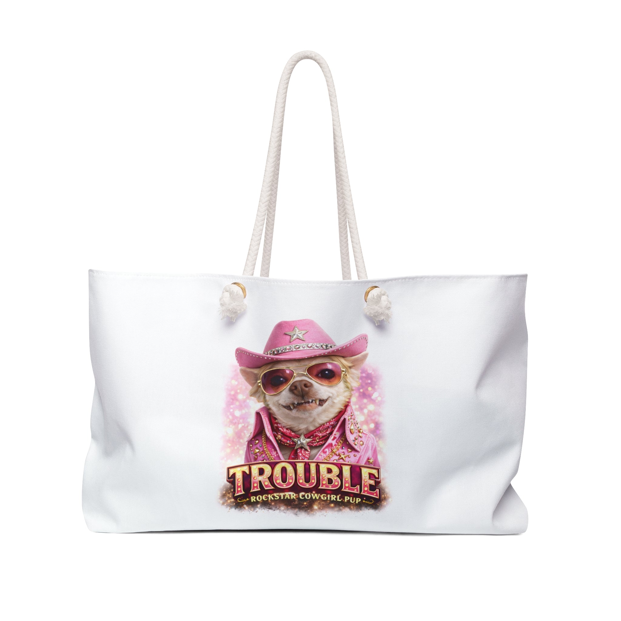 Chihuahua 'Trouble' Weekender Bag — COCO Pink Cowgirl Dog Travel Tote