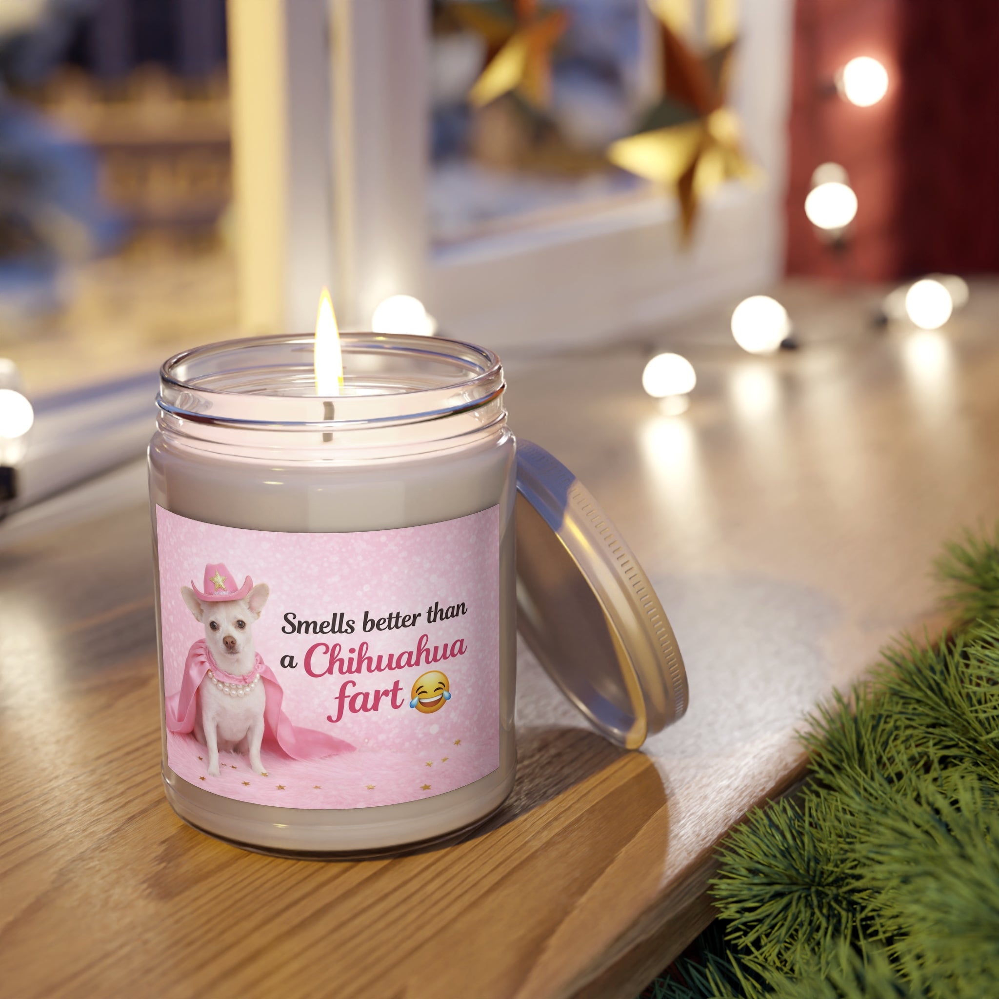 Chihuahua Fart Funny Soy Candle — Scented 9oz Jar with White Lid