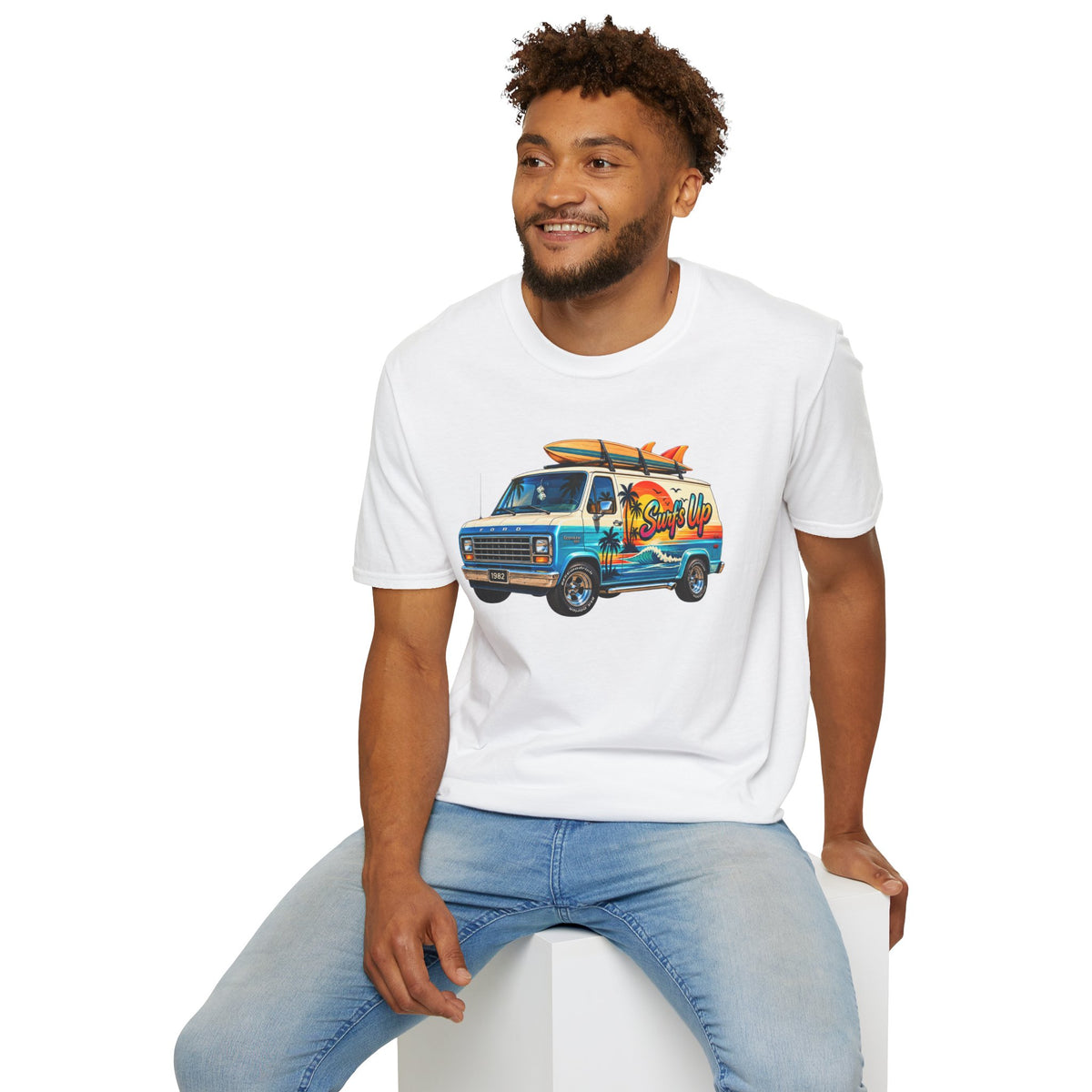 Surf Van T-Shirt — "Surf's Up" Retro Beach Van Tee