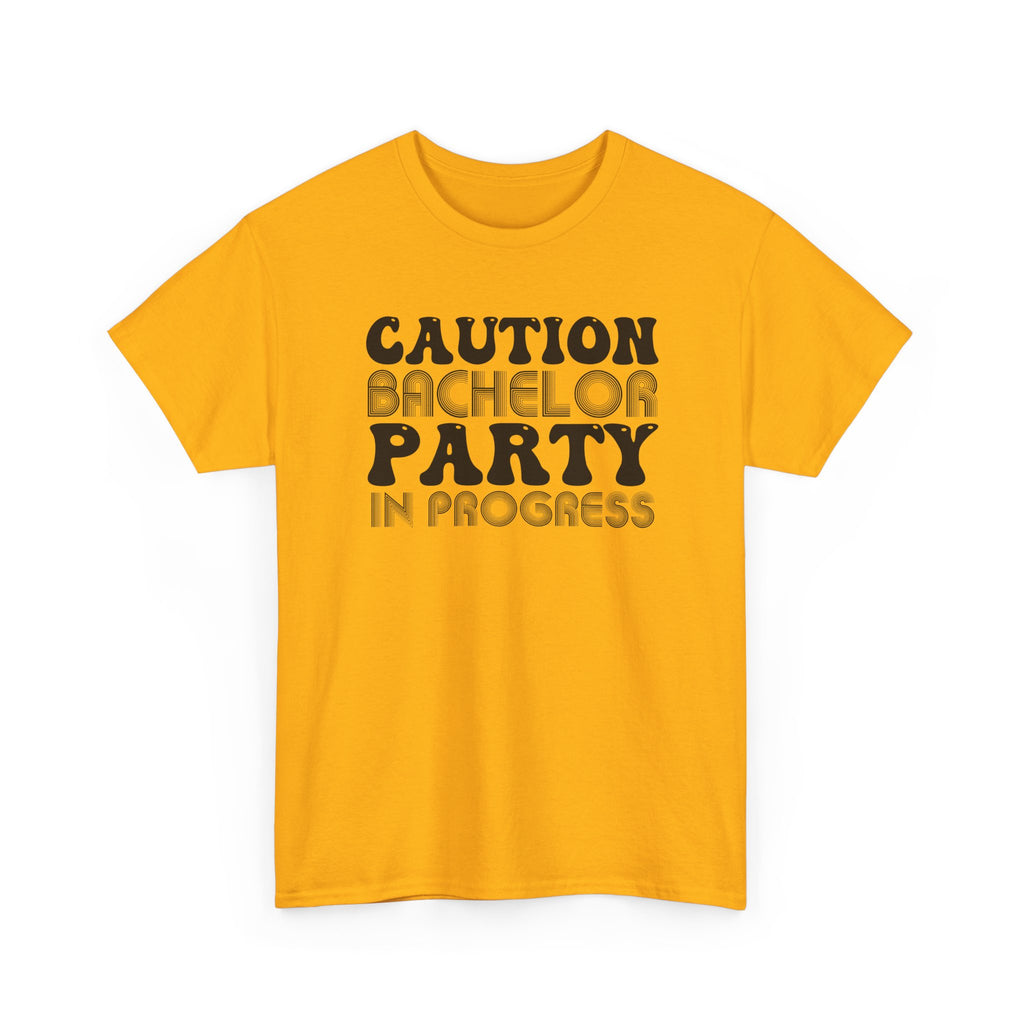 Bachelor Party T‑Shirt – "Caution: Bachelor Party in Progress" Funny Bachelorette/Bachelor Crew Tee