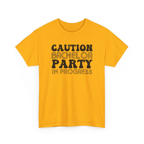 Bachelor Party T‑Shirt – "Caution: Bachelor Party in Progress" Funny Bachelorette/Bachelor Crew Tee