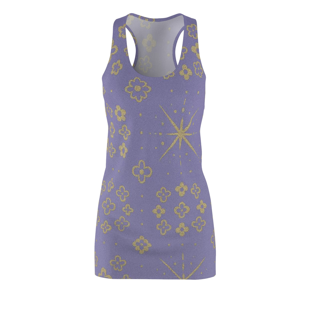 Lavender Gold Starburst Racerback Dress — Floral All-Over Print