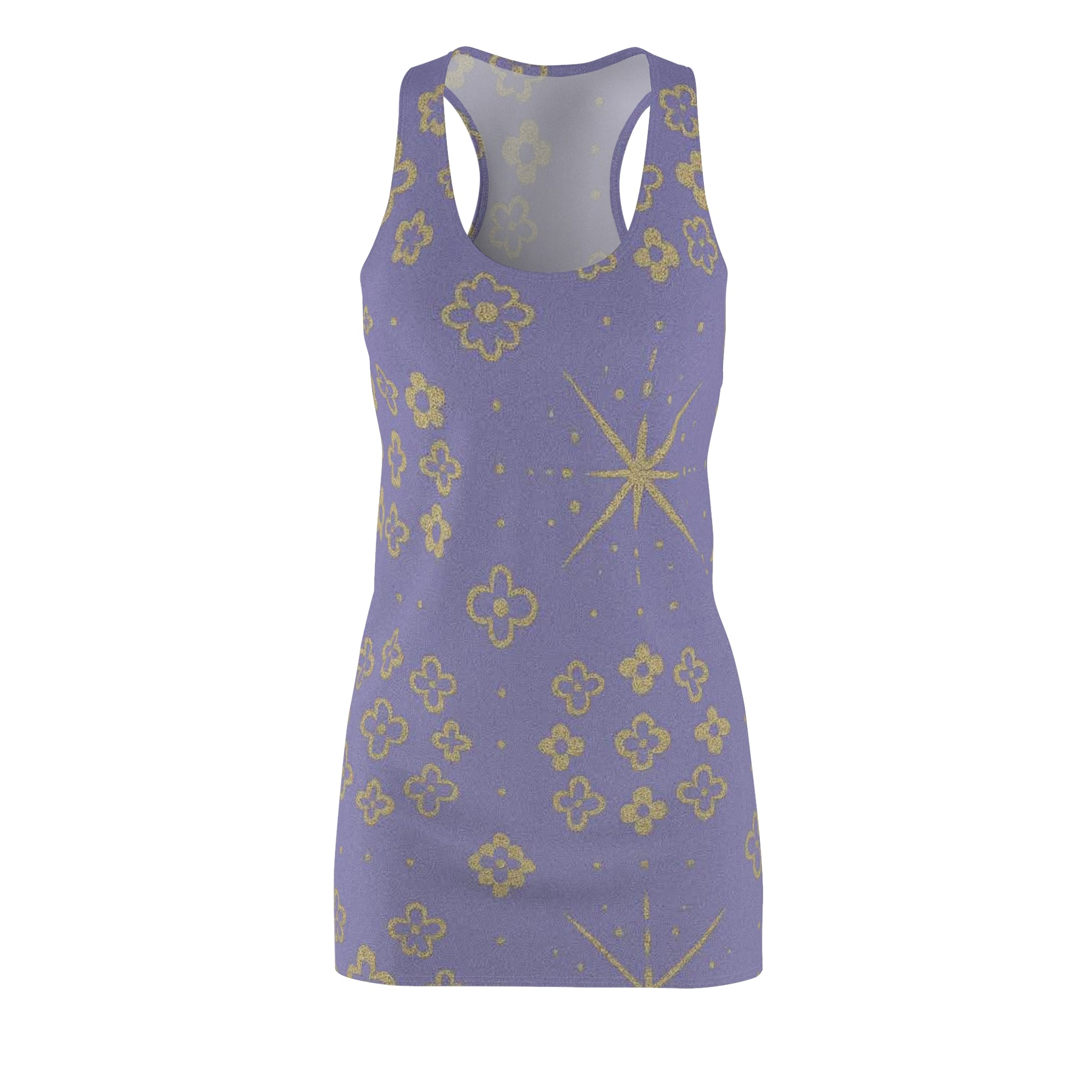 Lavender Gold Starburst Racerback Dress — Floral All-Over Print