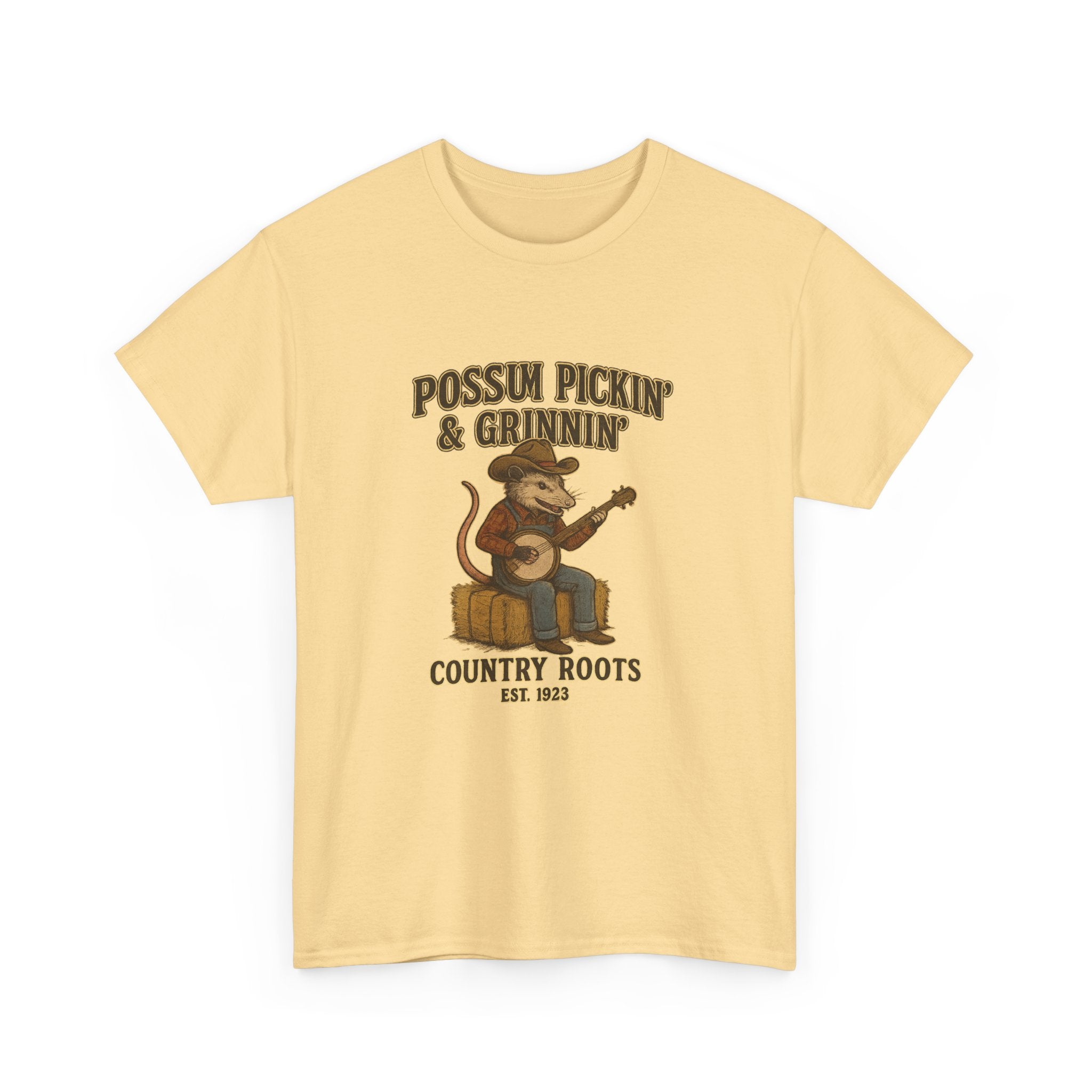 T-Shirt Possum Pickin' & Grinnin' Country Roots" Vintage Banjo Graphic Tee  Trendy T Shirt