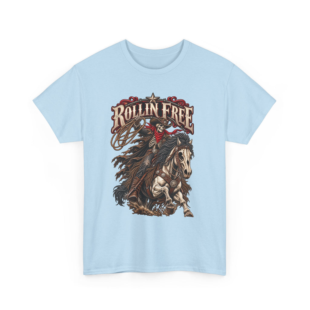 Rollin' Free Skeleton Cowboy Tee — Unisex Western Graphic T-Shirt