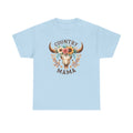 Country Mama T‑Shirt — Floral Steer Skull Design for Moms (Mother's Day, Farm Life)