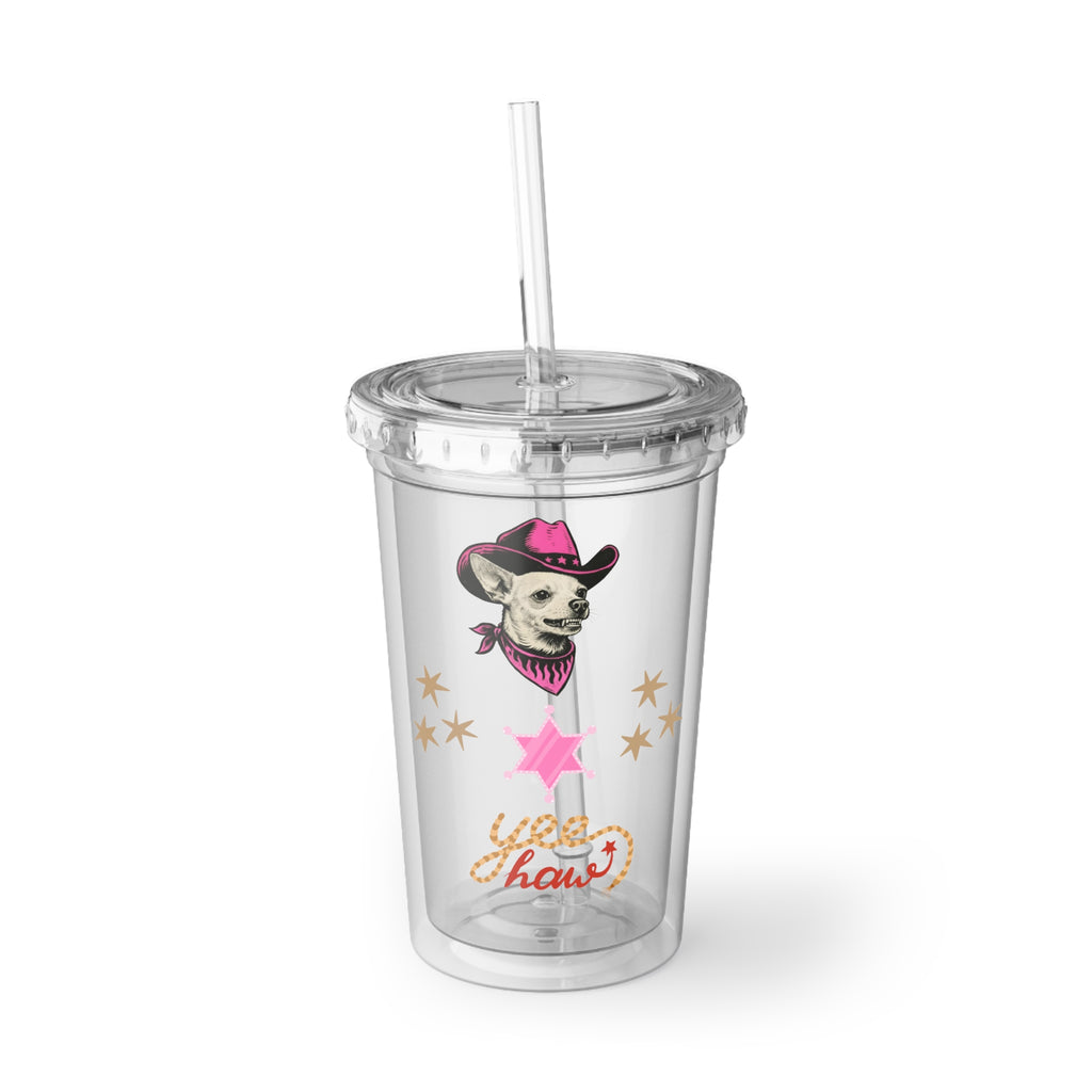 Cowgirl Acrylic Tumbler "You Heard Pink Western Travel Cup with Chihuahua